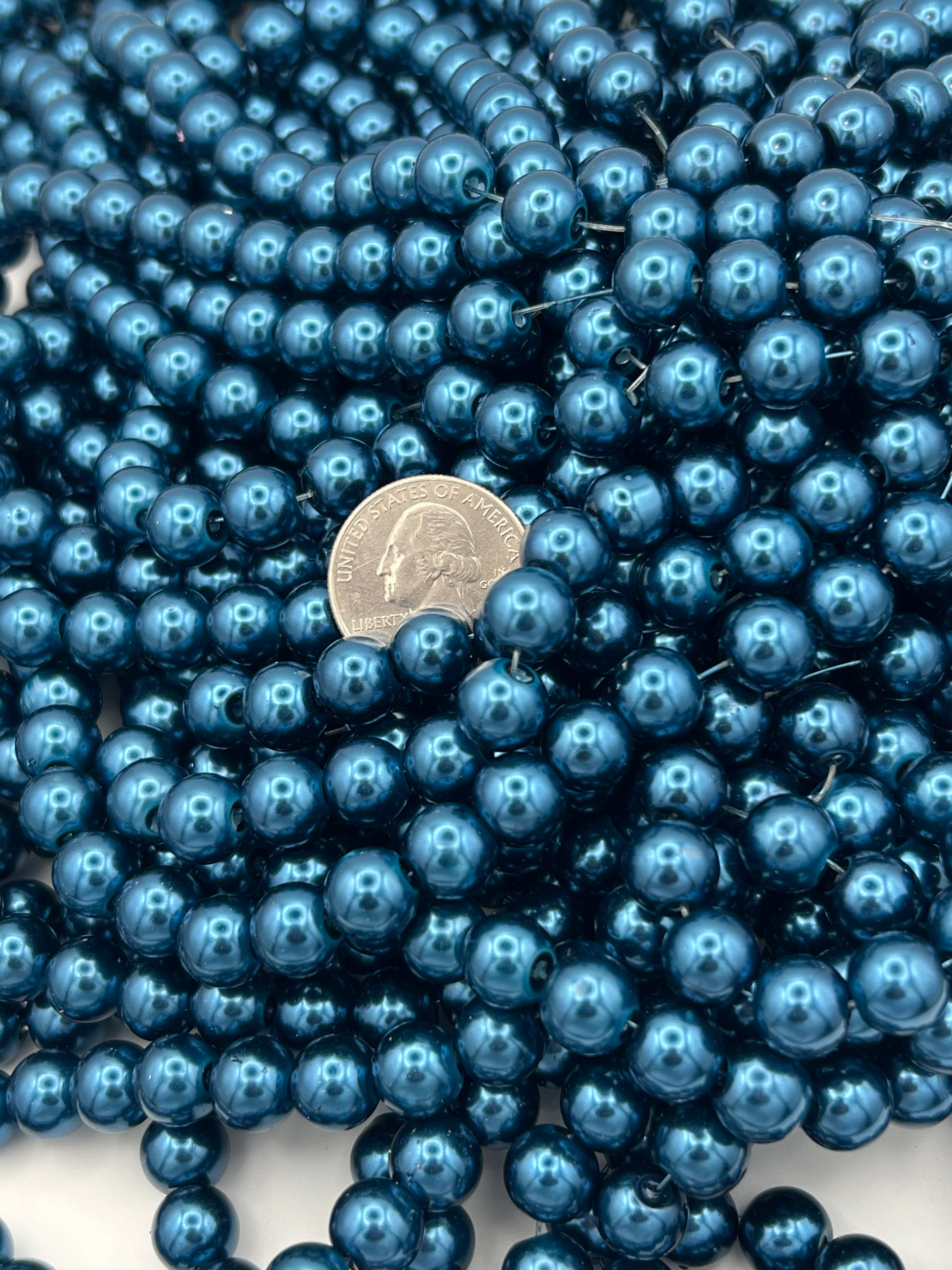 35 10mm Glass Pearl Beads Marine Blue