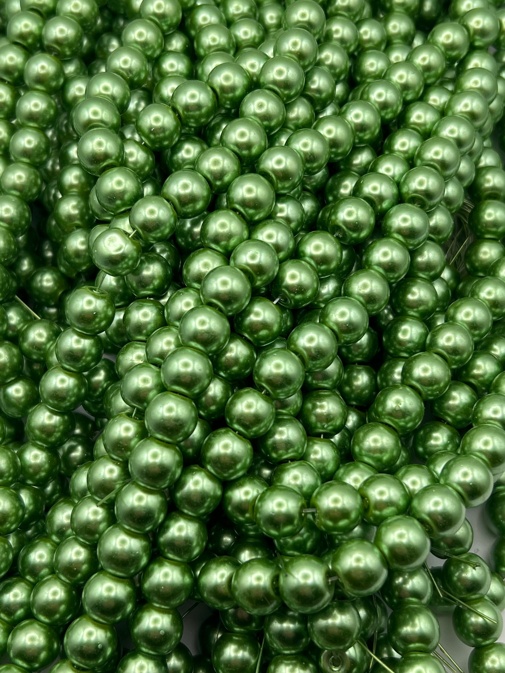 35 10mm Glass Pearl Beads Green