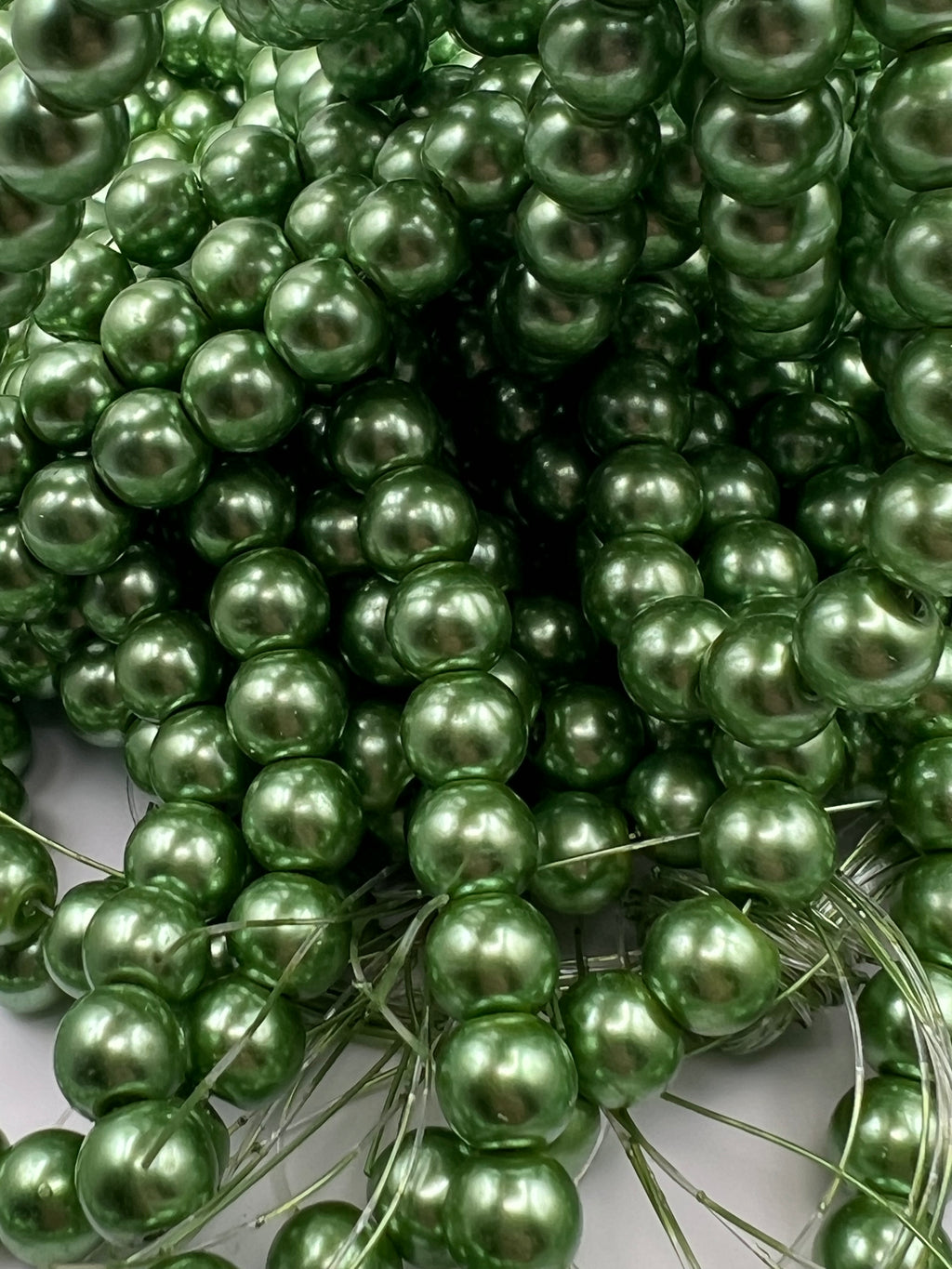 35 10mm Glass Pearl Beads Green