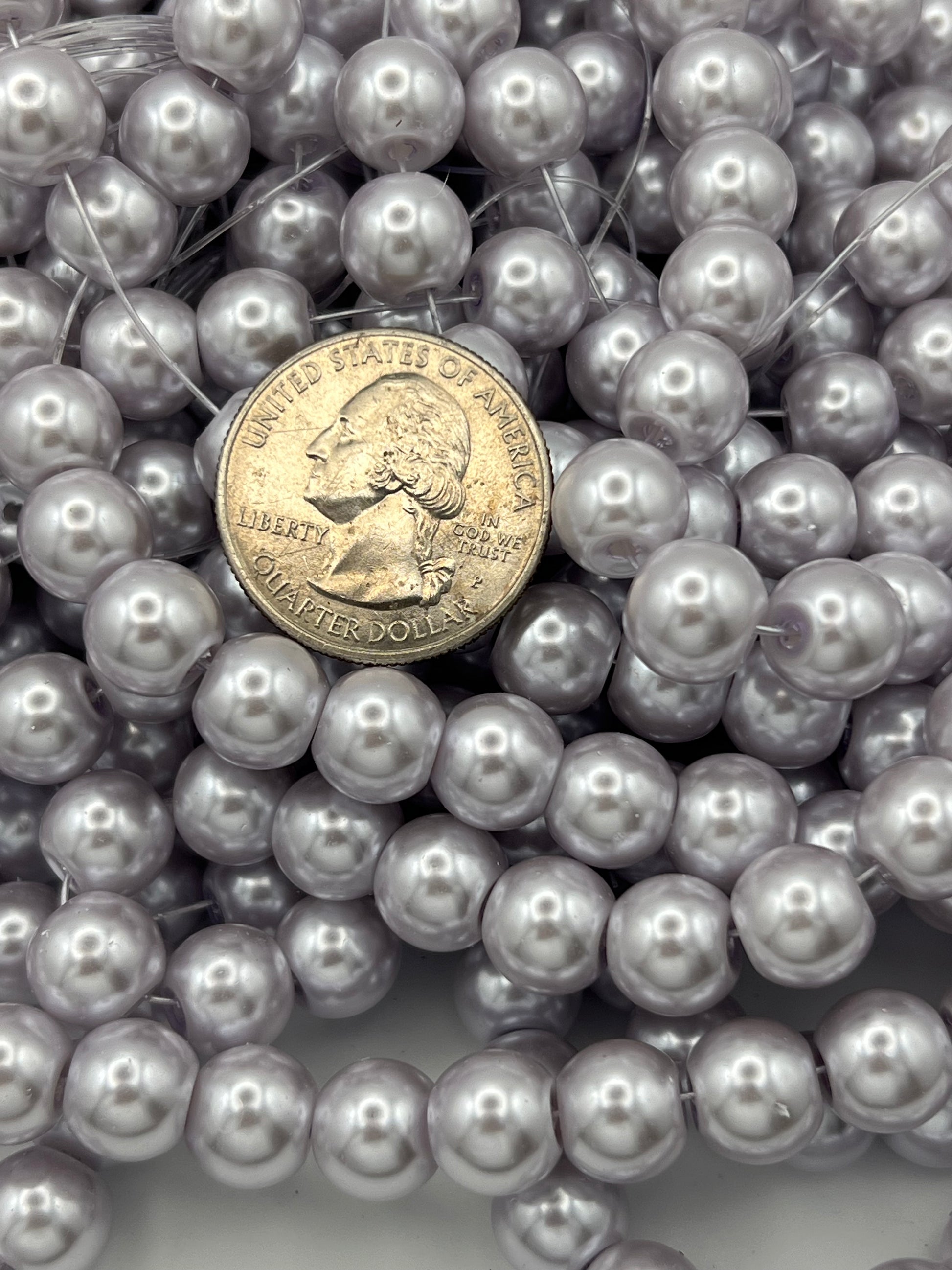 35 10mm Glass Pearl Beads Lavender