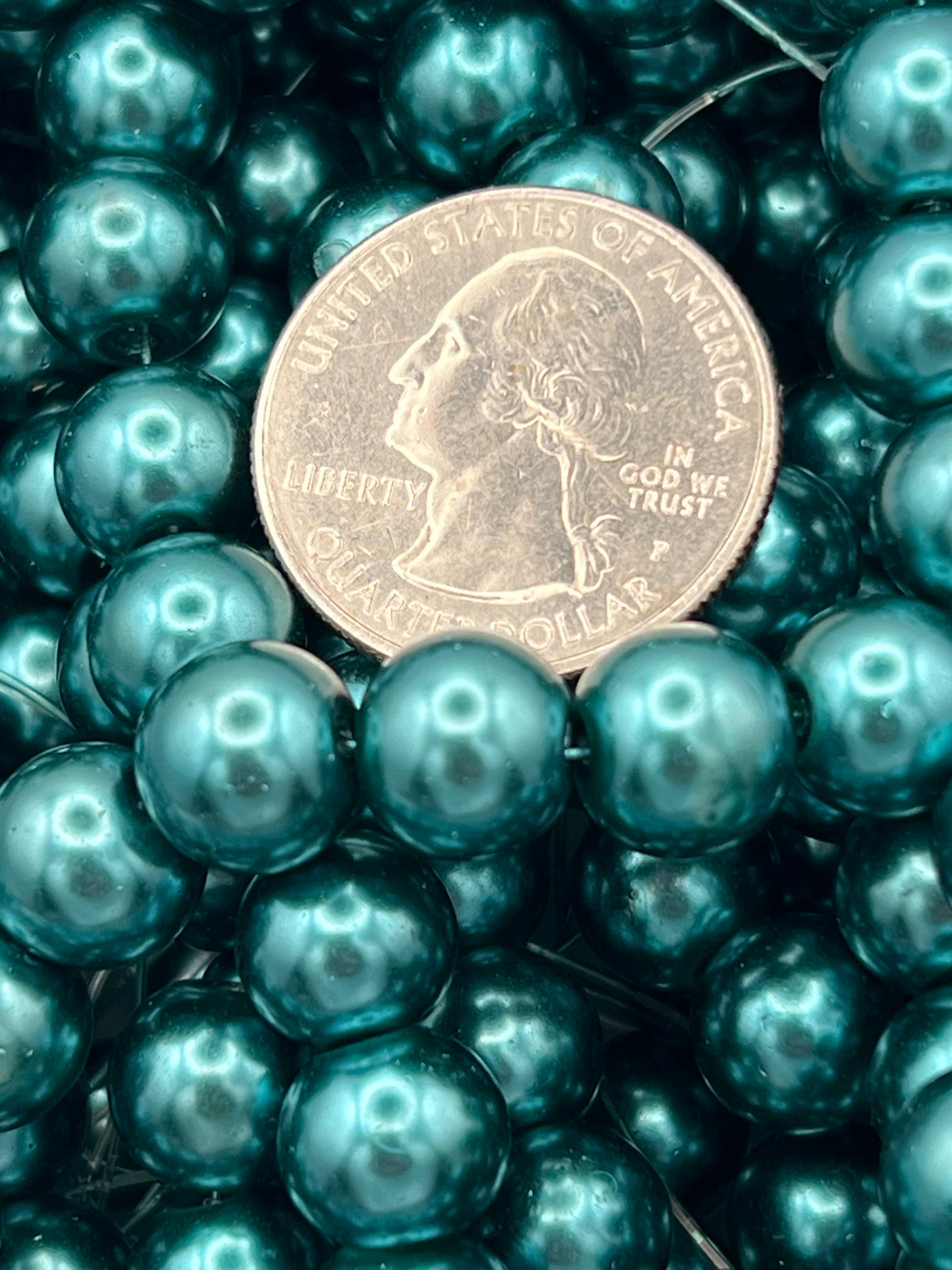 35 10mm Glass Pearl Beads Teal