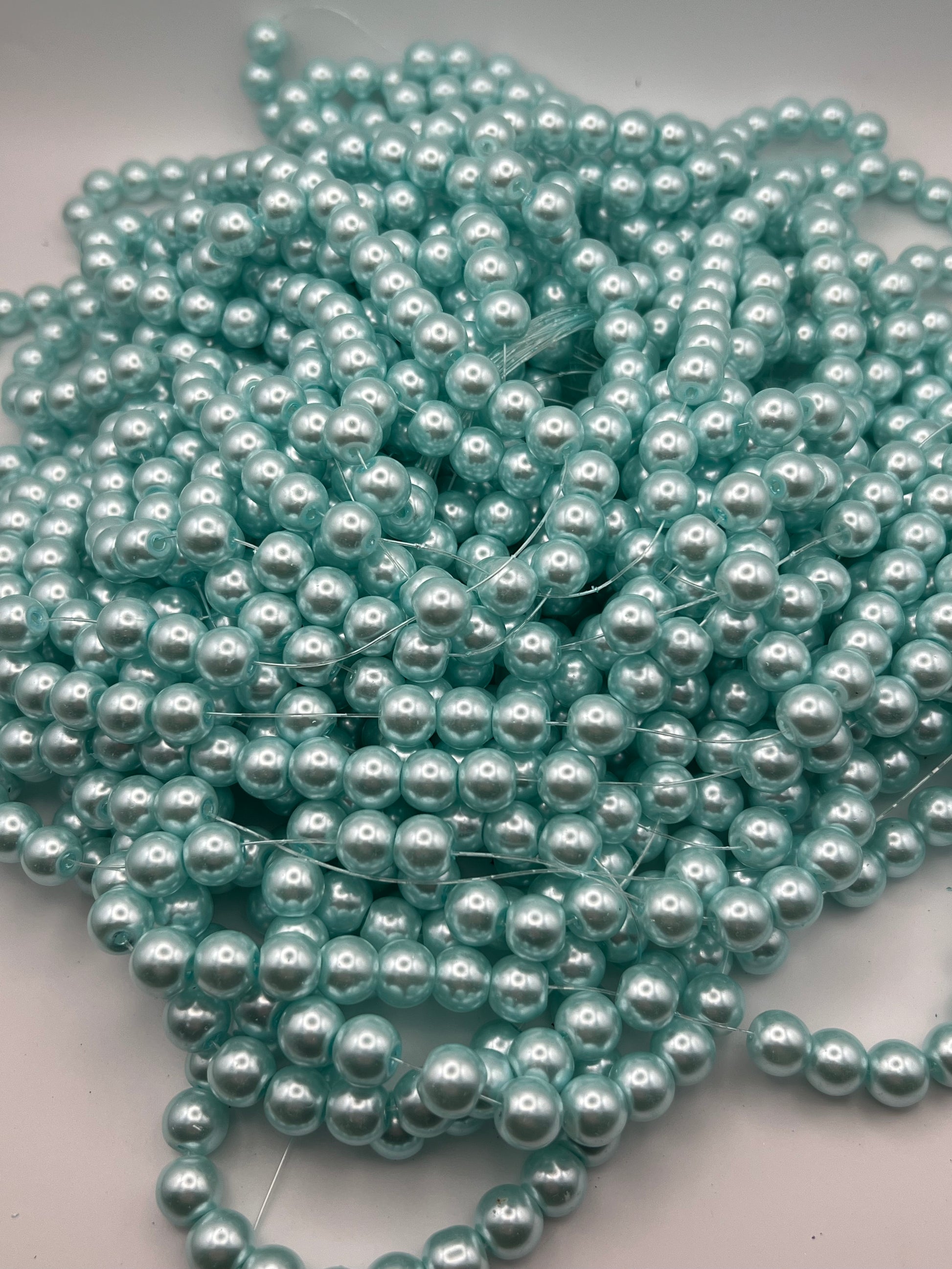 35 10mm Glass Pearl Beads Light Blue