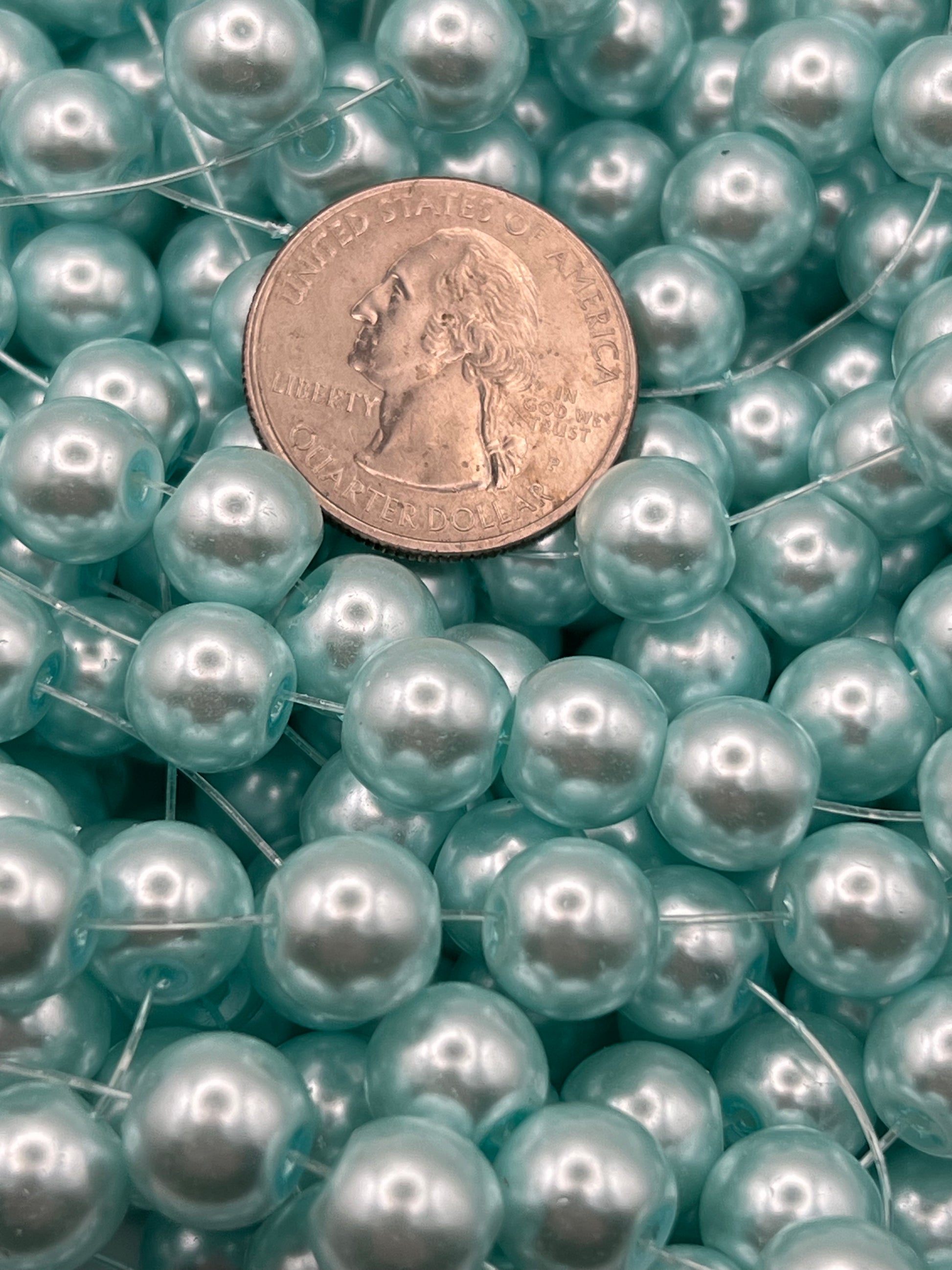 35 10mm Glass Pearl Beads Light Blue