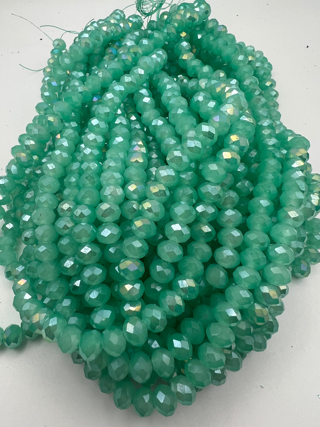 50 8X6mm AB Color Electroplated Faceted Opaque Glass Rondelle Beads Aquamarine