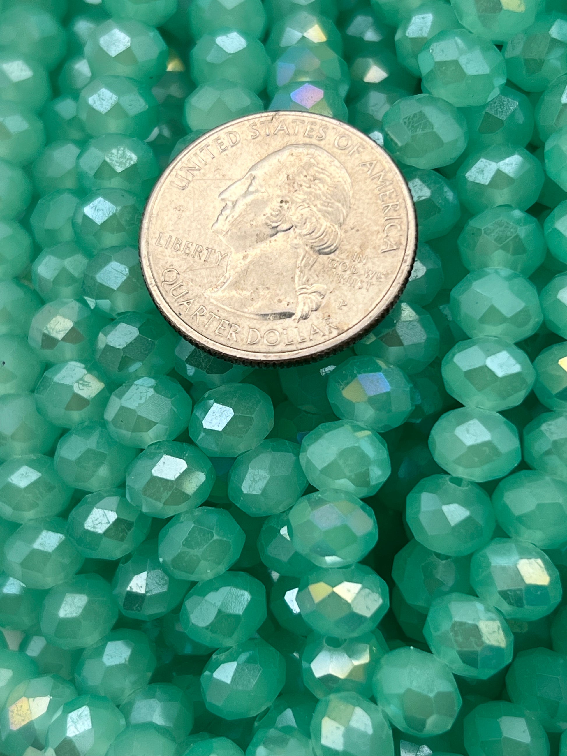 50 8X6mm AB Color Electroplated Faceted Opaque Glass Rondelle Beads Aquamarine