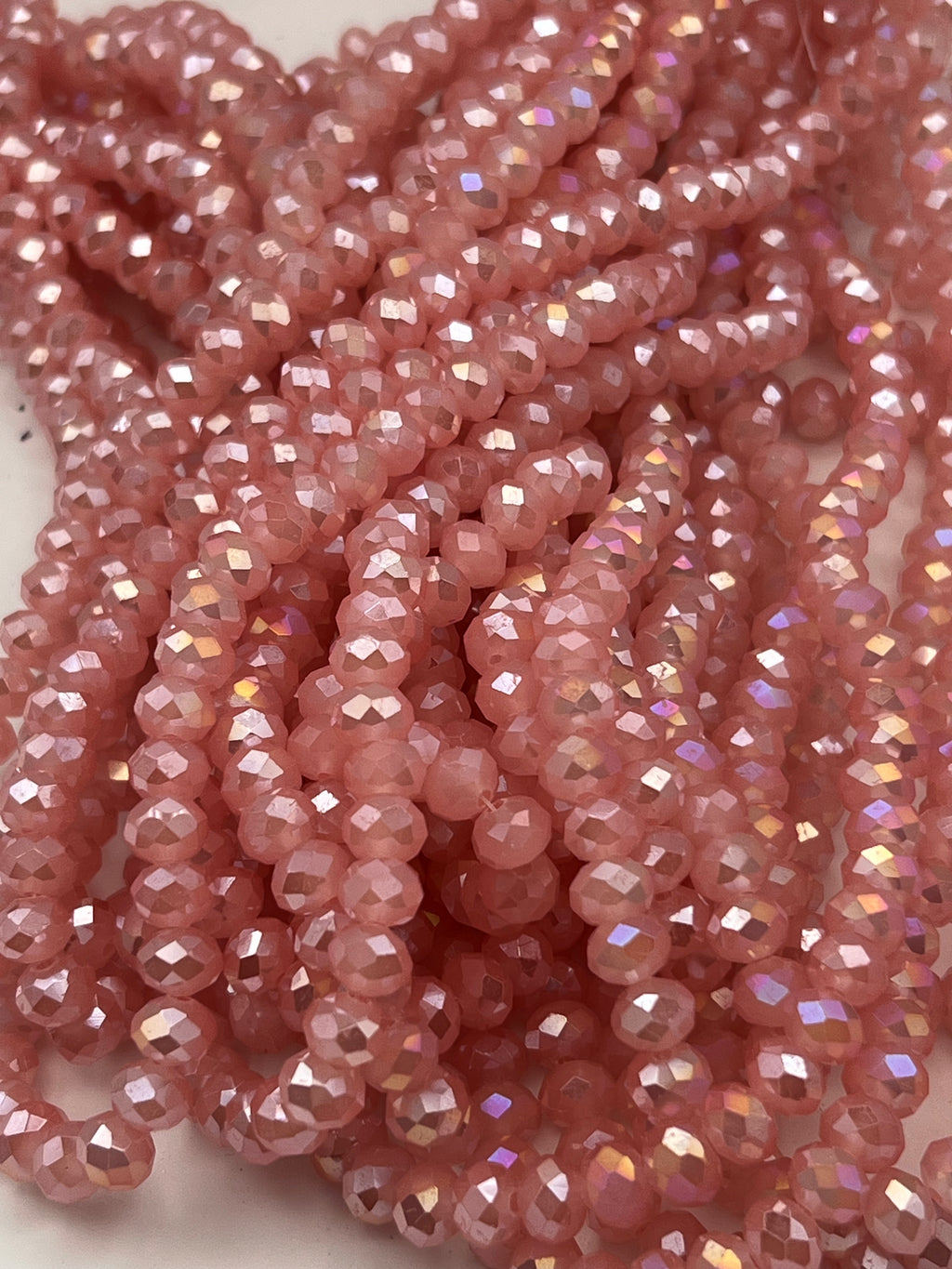 50 8X6mm AB Color Electroplated Faceted Opaque Glass Rondelle Beads Pink