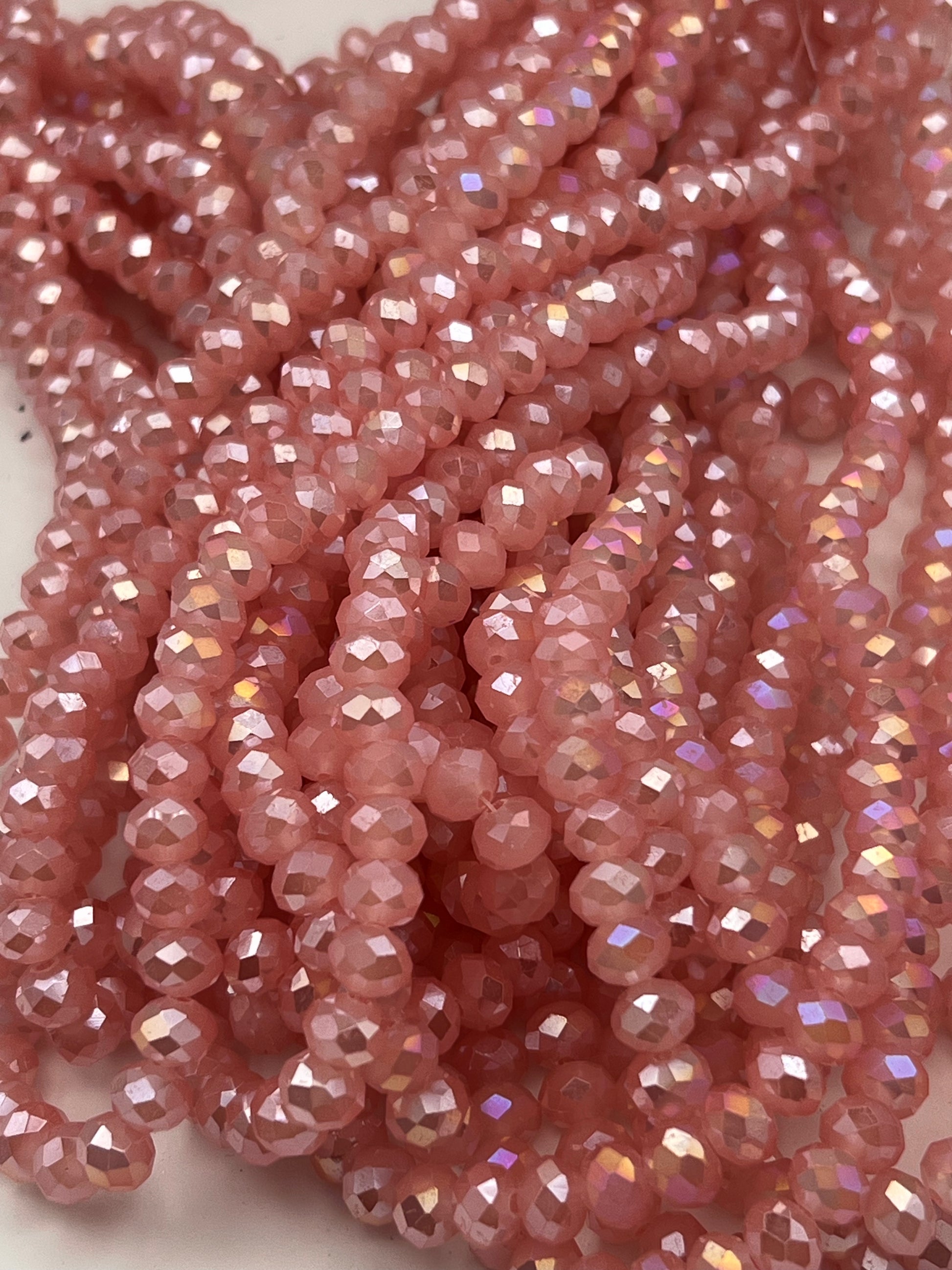 50 8X6mm AB Color Electroplated Faceted Opaque Glass Rondelle Beads Pink