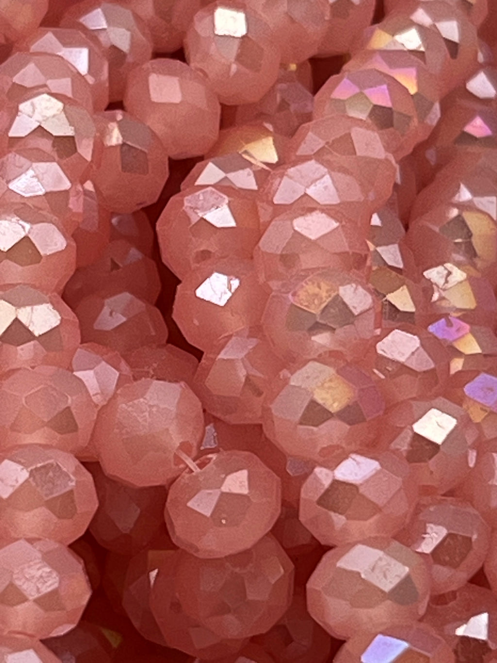 50 8X6mm AB Color Electroplated Faceted Opaque Glass Rondelle Beads Pink