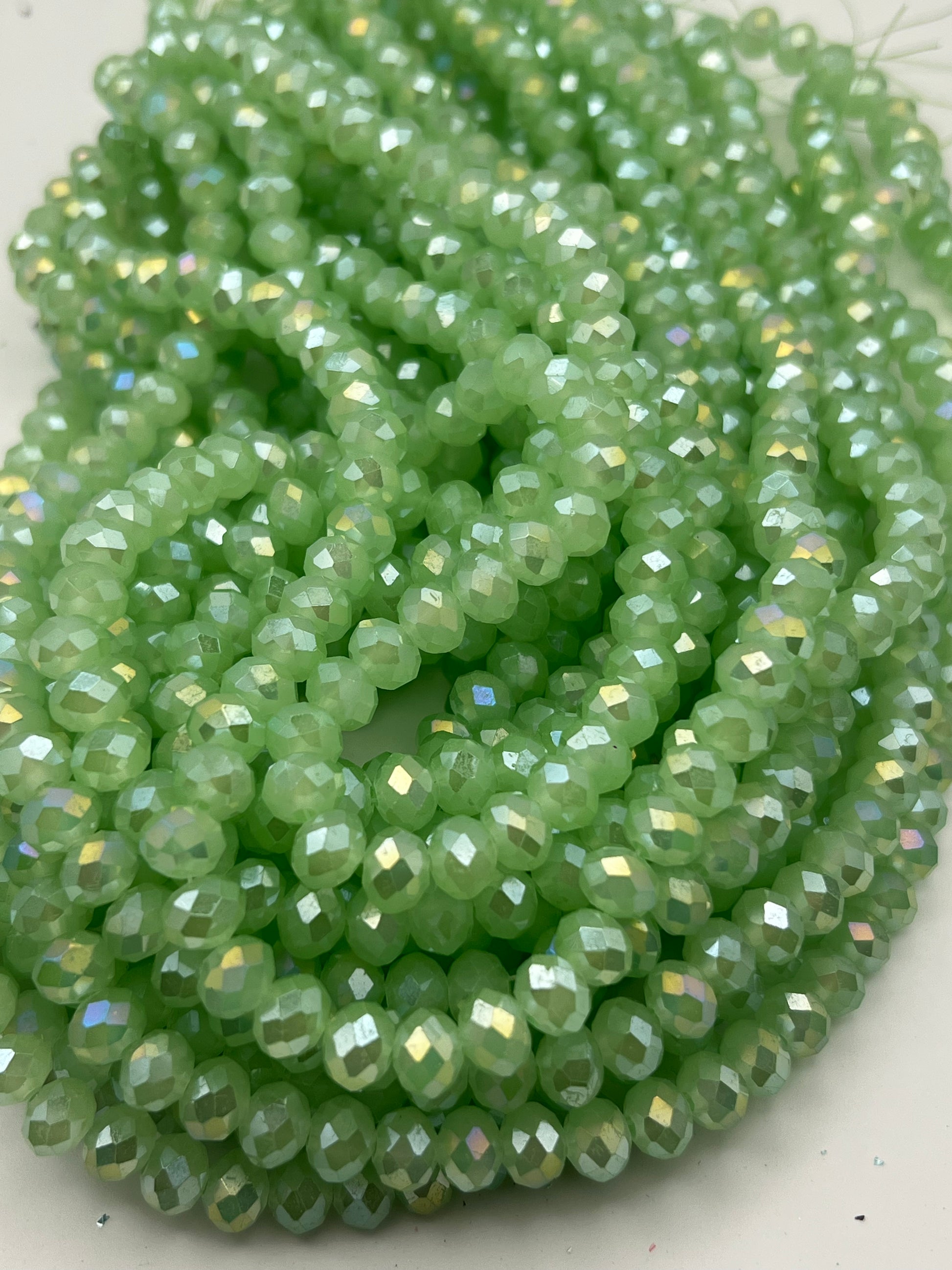 50 8X6mm AB Color Electroplated Faceted Opaque Glass Rondelle Beads Pale Green