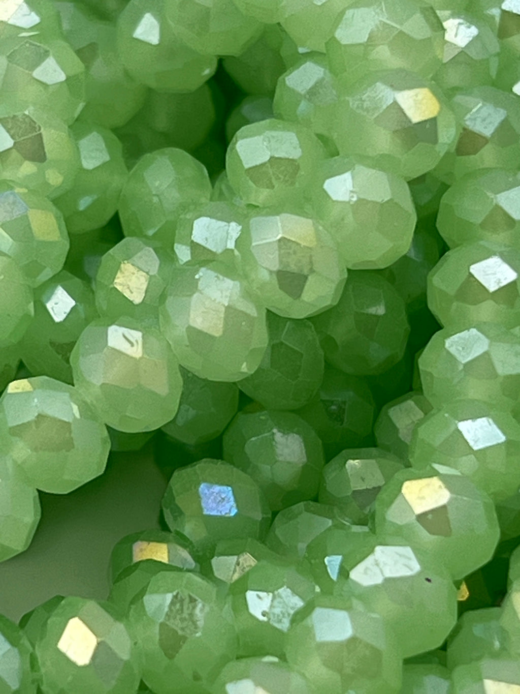 50 8X6mm AB Color Electroplated Faceted Opaque Glass Rondelle Beads Pale Green