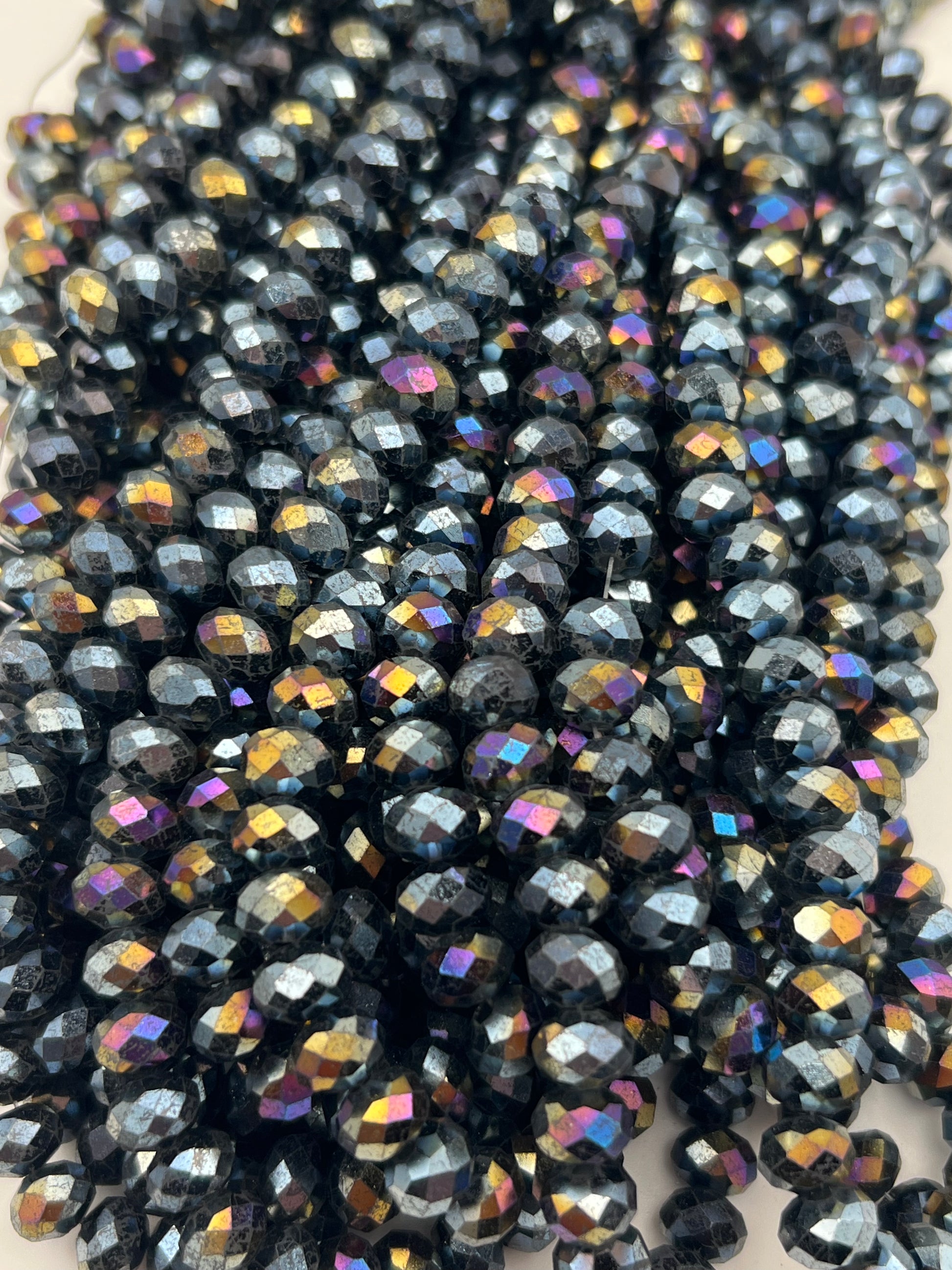 50 8X6mm AB Electroplated Faceted Glass Rondelle Beads Black