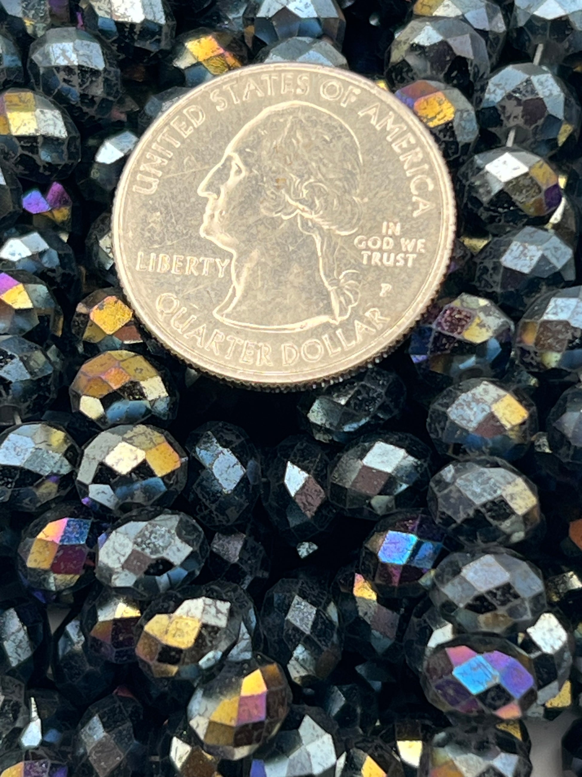 50 8X6mm AB Electroplated Faceted Glass Rondelle Beads Black