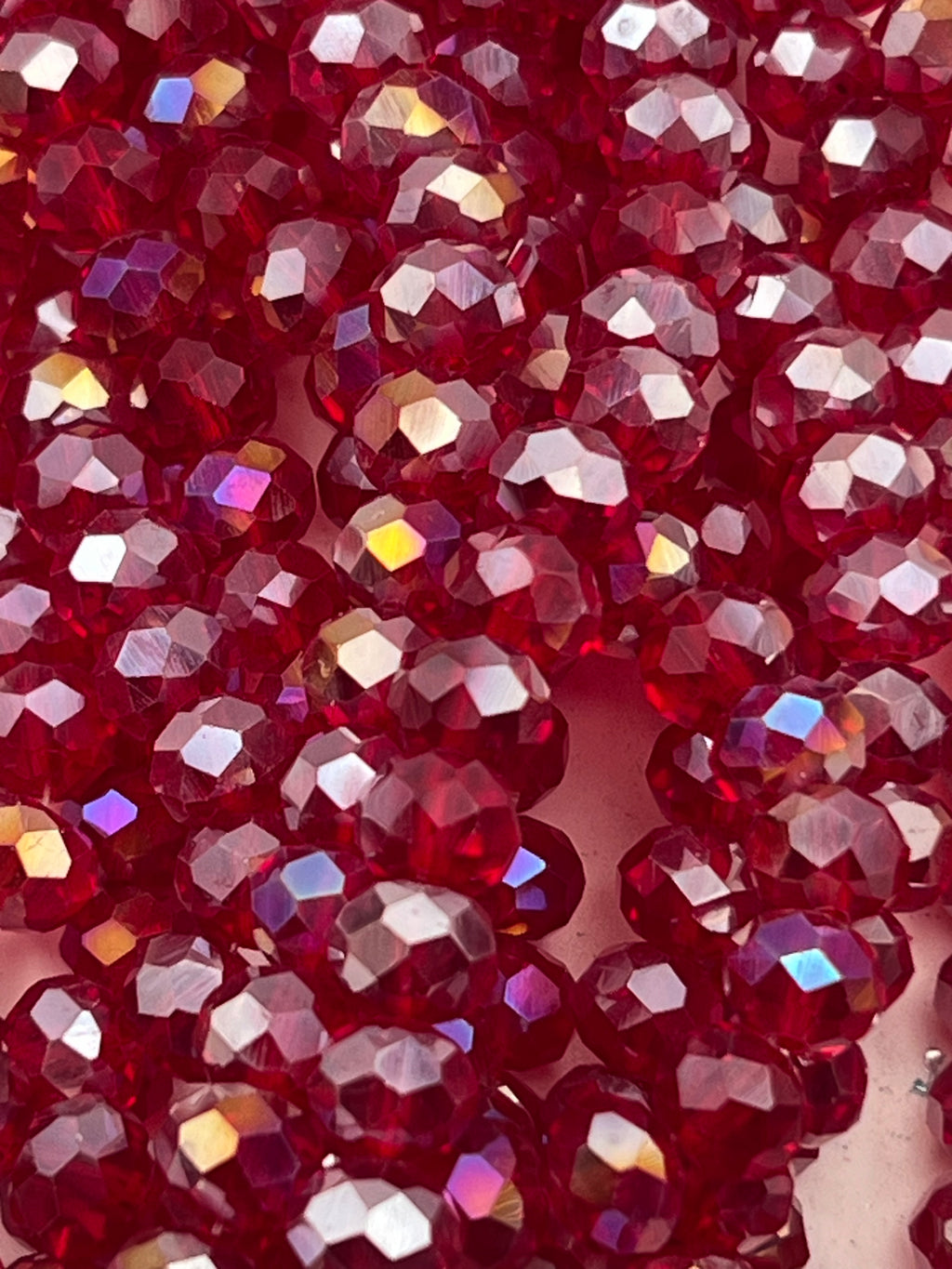 50 8X6mm AB Color Electroplated Faceted Glass Rondelle Beads Firebrick Red