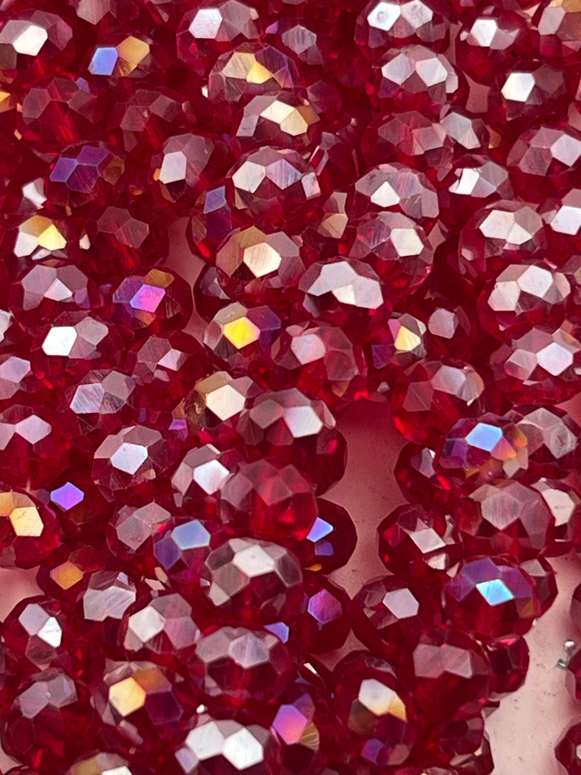 50 8X6mm AB Color Electroplated Faceted Glass Rondelle Beads Firebrick Red