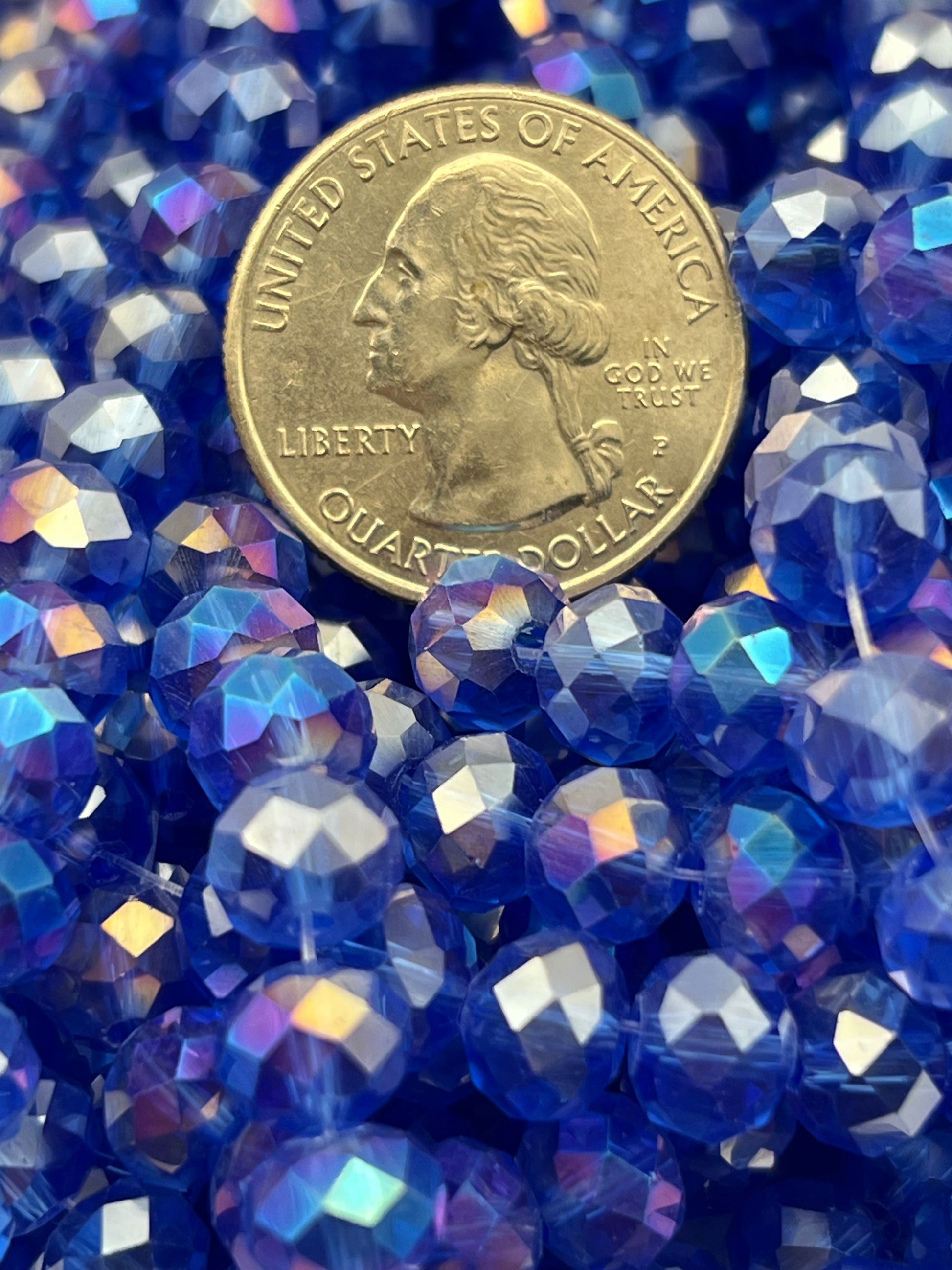 50 8X6mm AB Color Electroplated Faceted Glass Rondelle Beads Blue