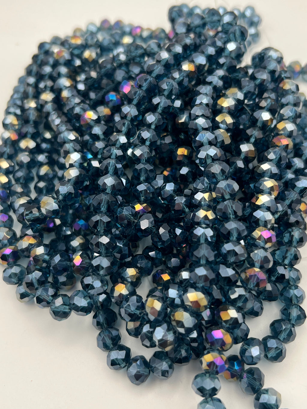 50 8X6mm AB Color Electroplated Faceted Glass Rondelle Beads Marine Blue