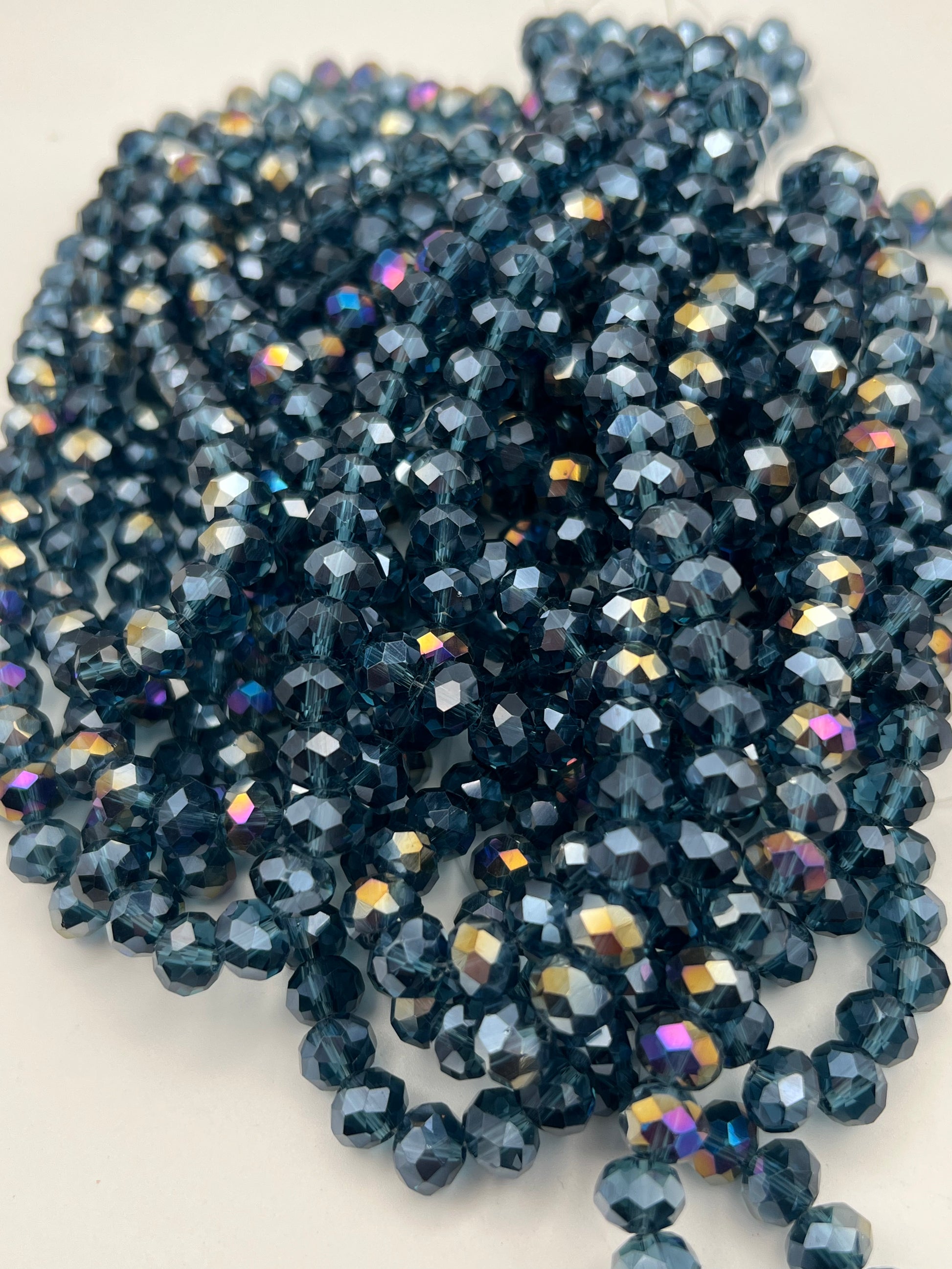50 8X6mm AB Color Electroplated Faceted Glass Rondelle Beads Marine Blue