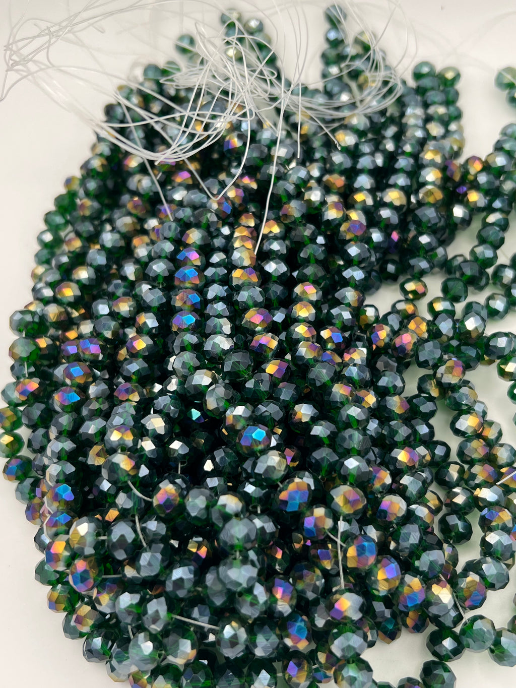 50 8X6mm AB Color Electroplated Faceted Glass Rondelle Beads Dark Green