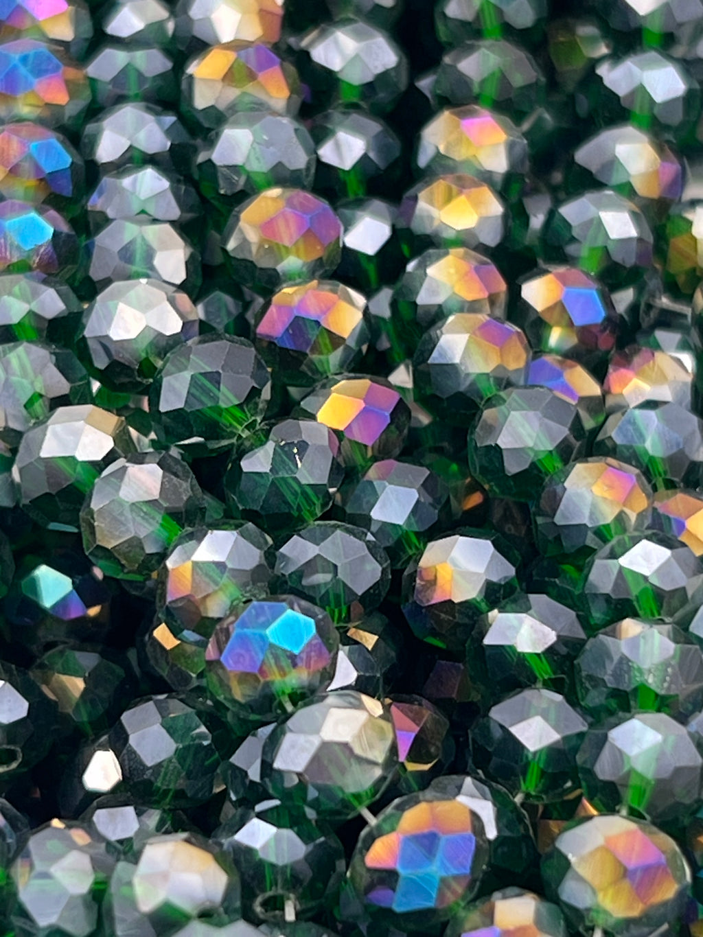 50 8X6mm AB Color Electroplated Faceted Glass Rondelle Beads Dark Green