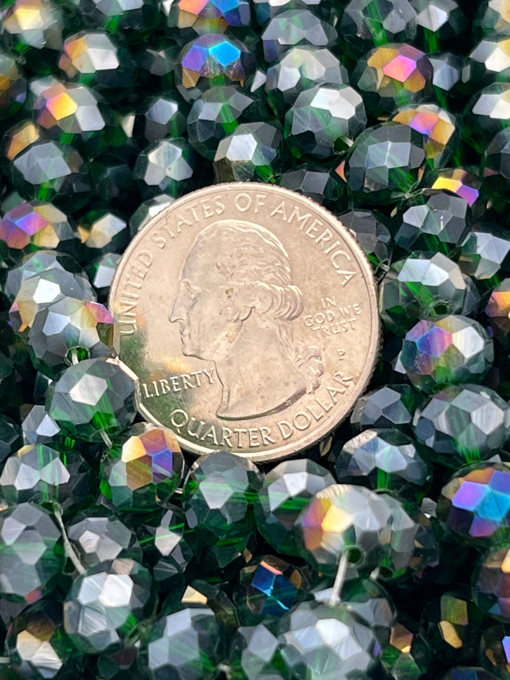 50 8X6mm AB Color Electroplated Faceted Glass Rondelle Beads Dark Green