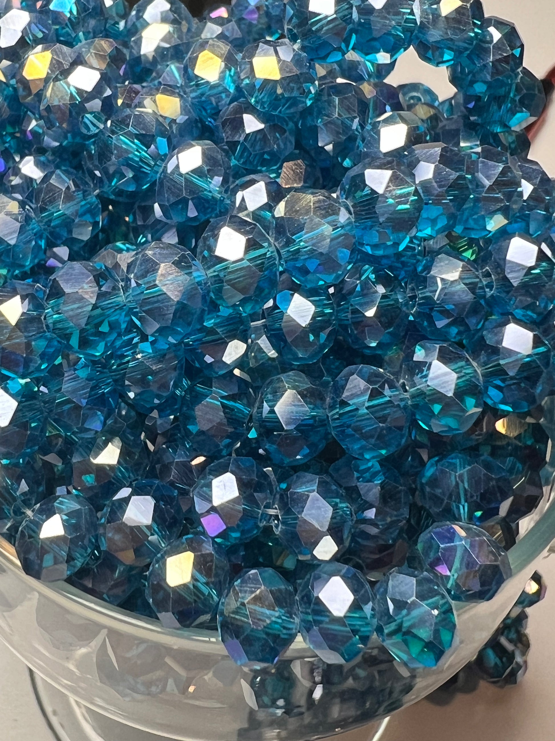 50 8X6mm AB Color Electroplated Faceted Glass Rondelle Beads Teal