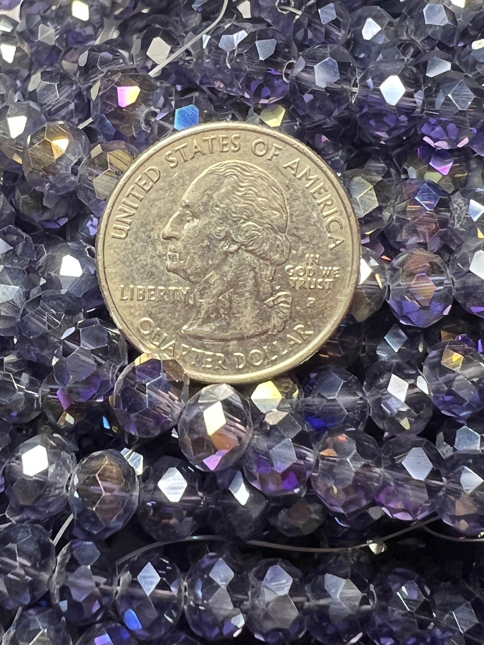 50 8X6mm AB Electroplated Faceted Glass Rondelle Beads Indigo