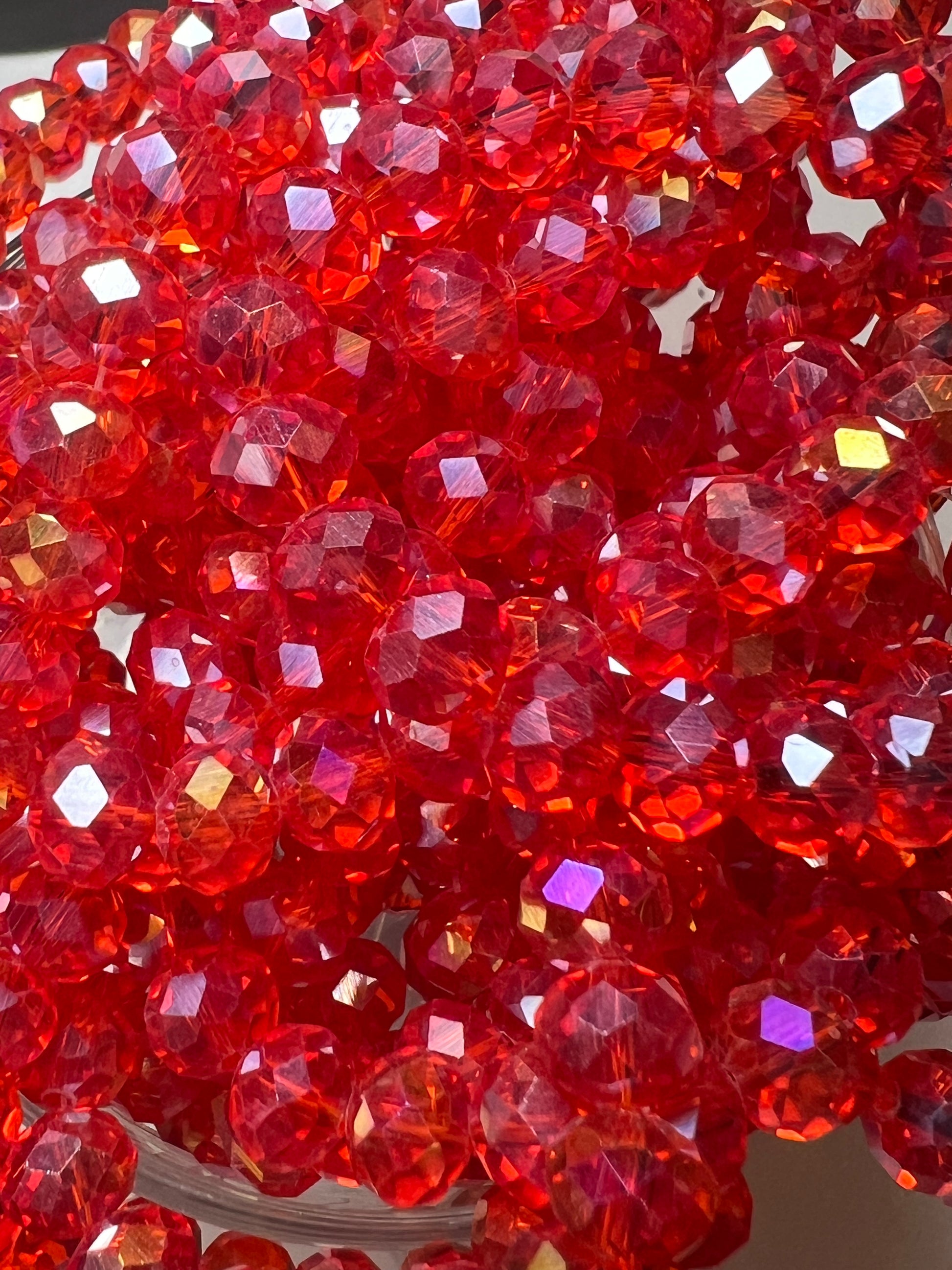 50 8X6mm AB Color Electroplated Faceted Glass Rondelle Beads Red