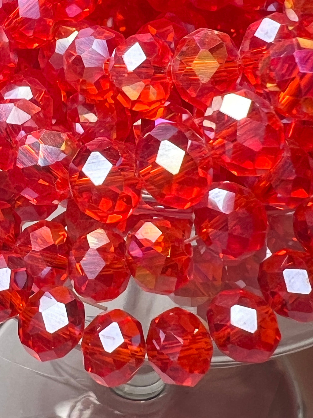 50 8X6mm AB Color Electroplated Faceted Glass Rondelle Beads Red