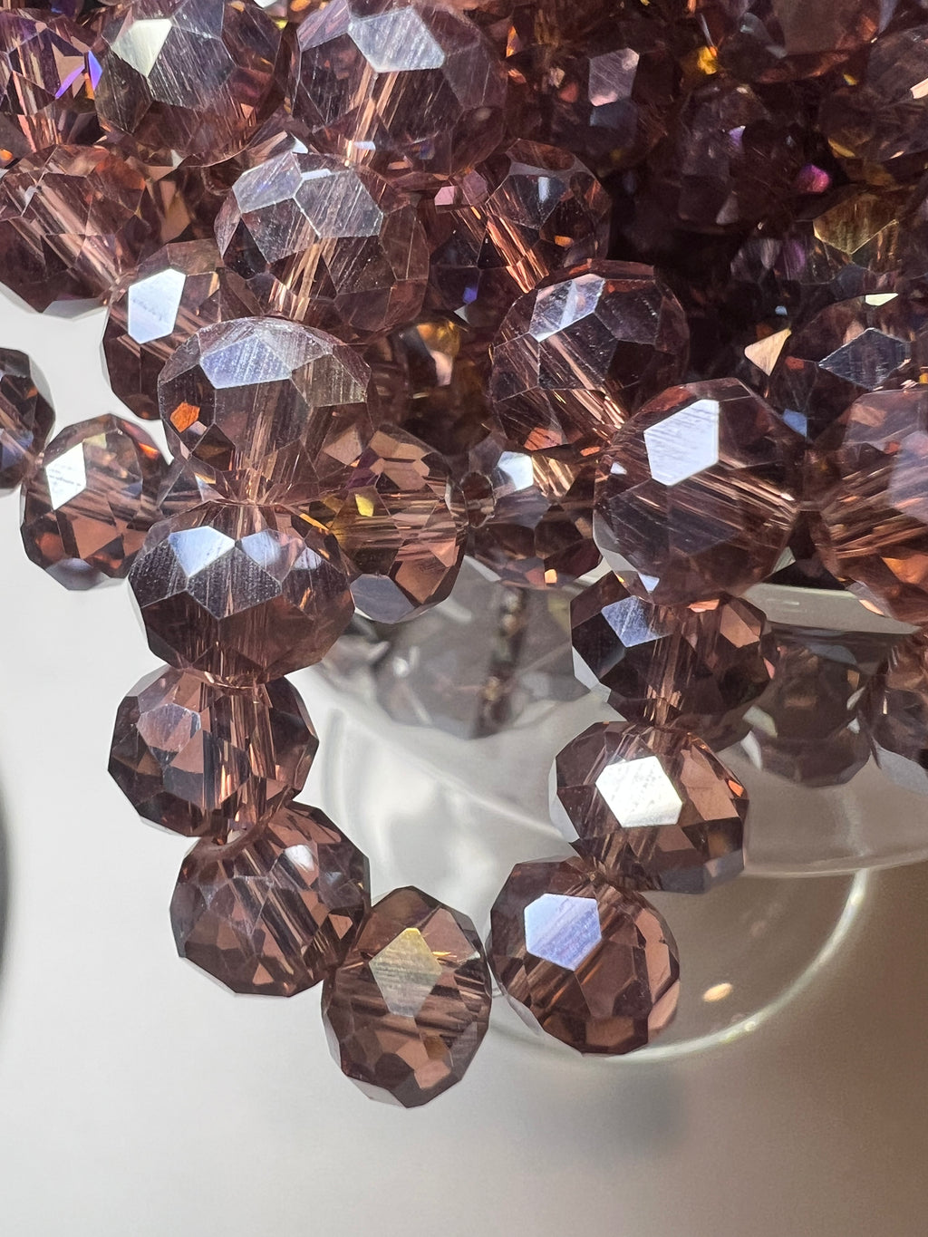 50 8X6mm AB Color Electroplated Faceted Glass Rondelle Beads Old Rose