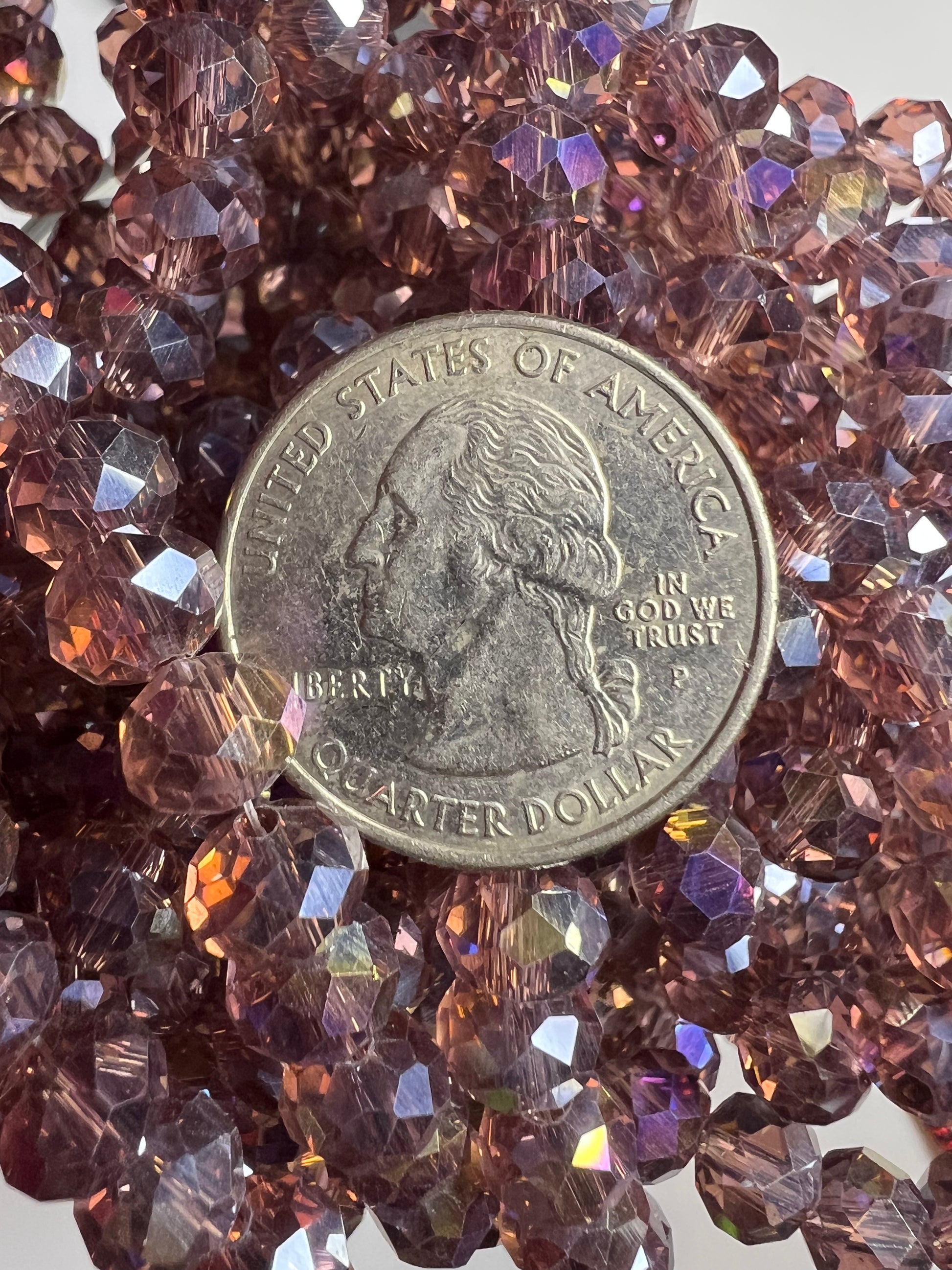 50 8X6mm AB Color Electroplated Faceted Glass Rondelle Beads Old Rose