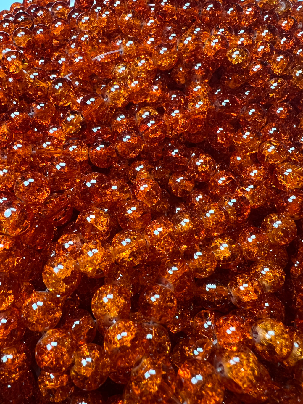 35 10mm Crackle Glass Beads Orange