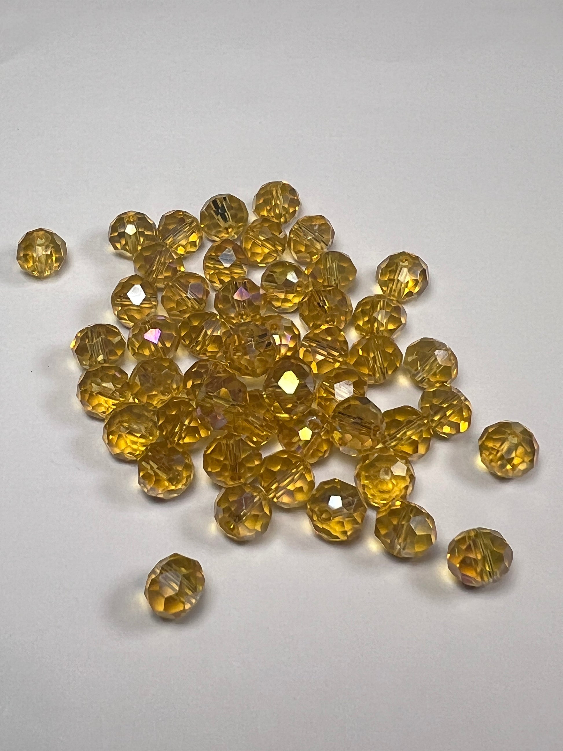 50 8X6mm AB Color Electroplated Faceted Glass Rondelle Beads Goldenrod