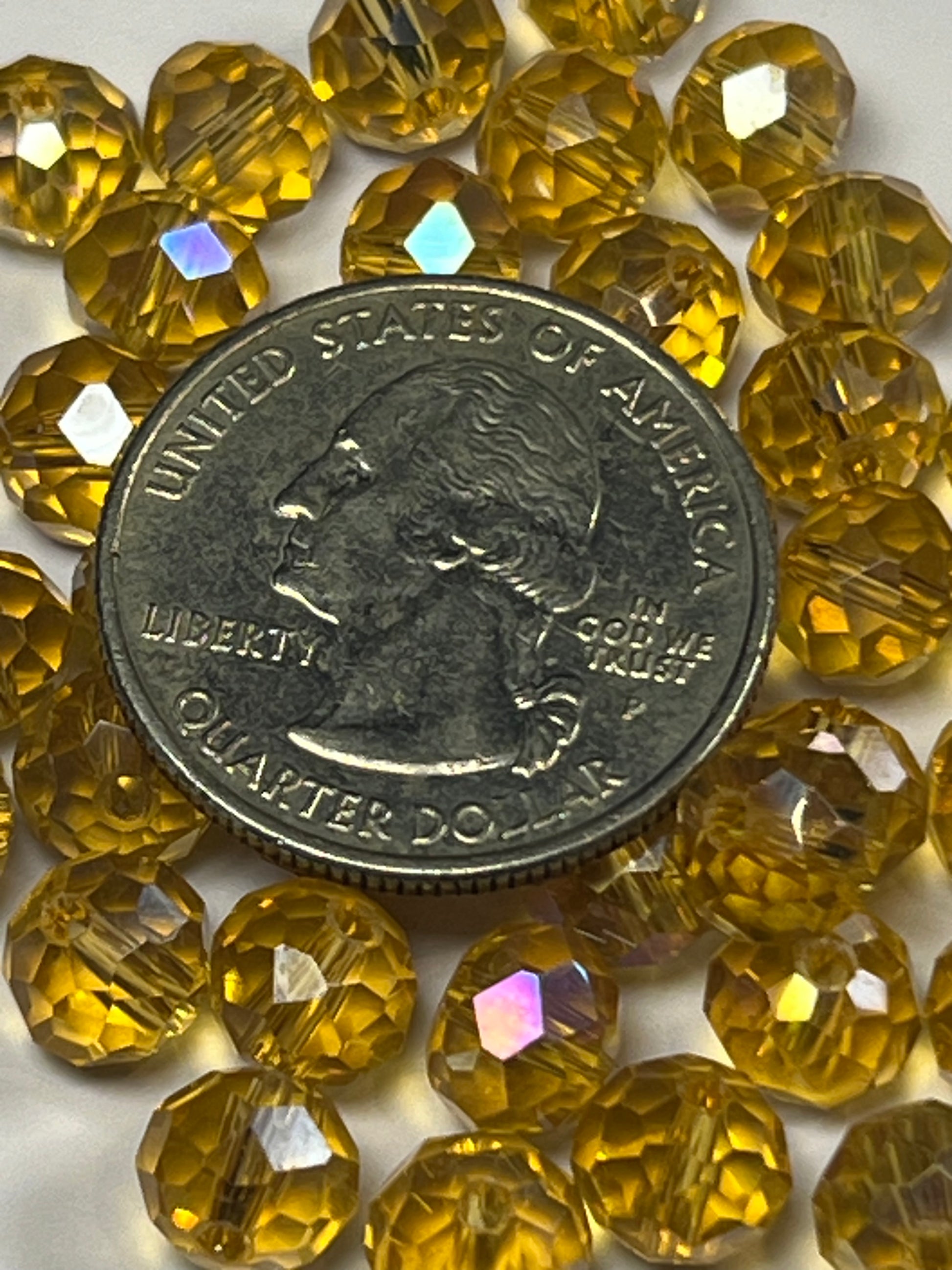 50 8X6mm AB Color Electroplated Faceted Glass Rondelle Beads Goldenrod