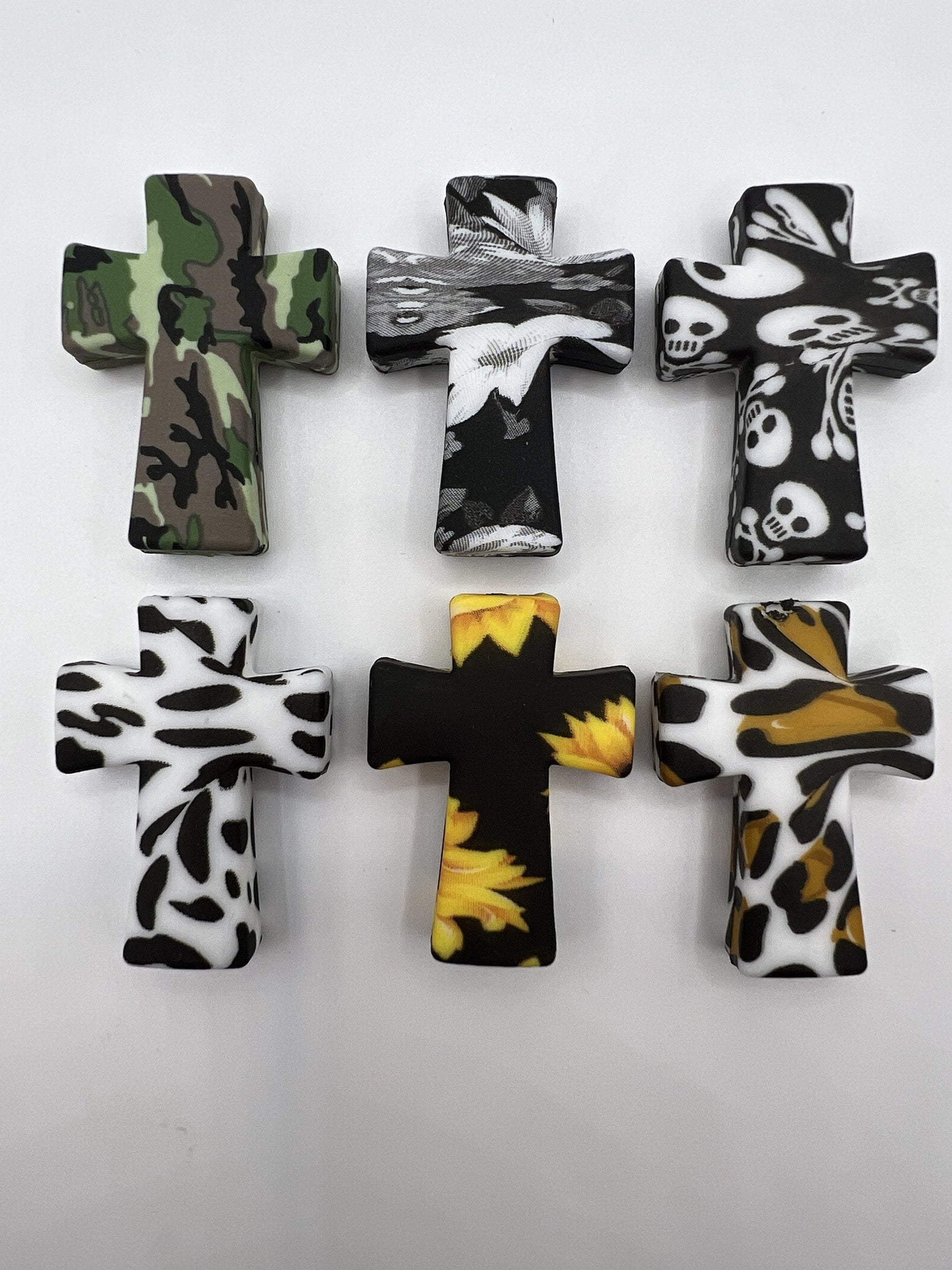 Printed Cross Focal Beads-6 pc.