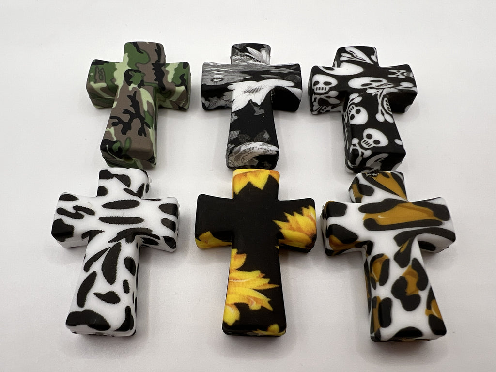 Printed Cross Focal Beads-6 pc.