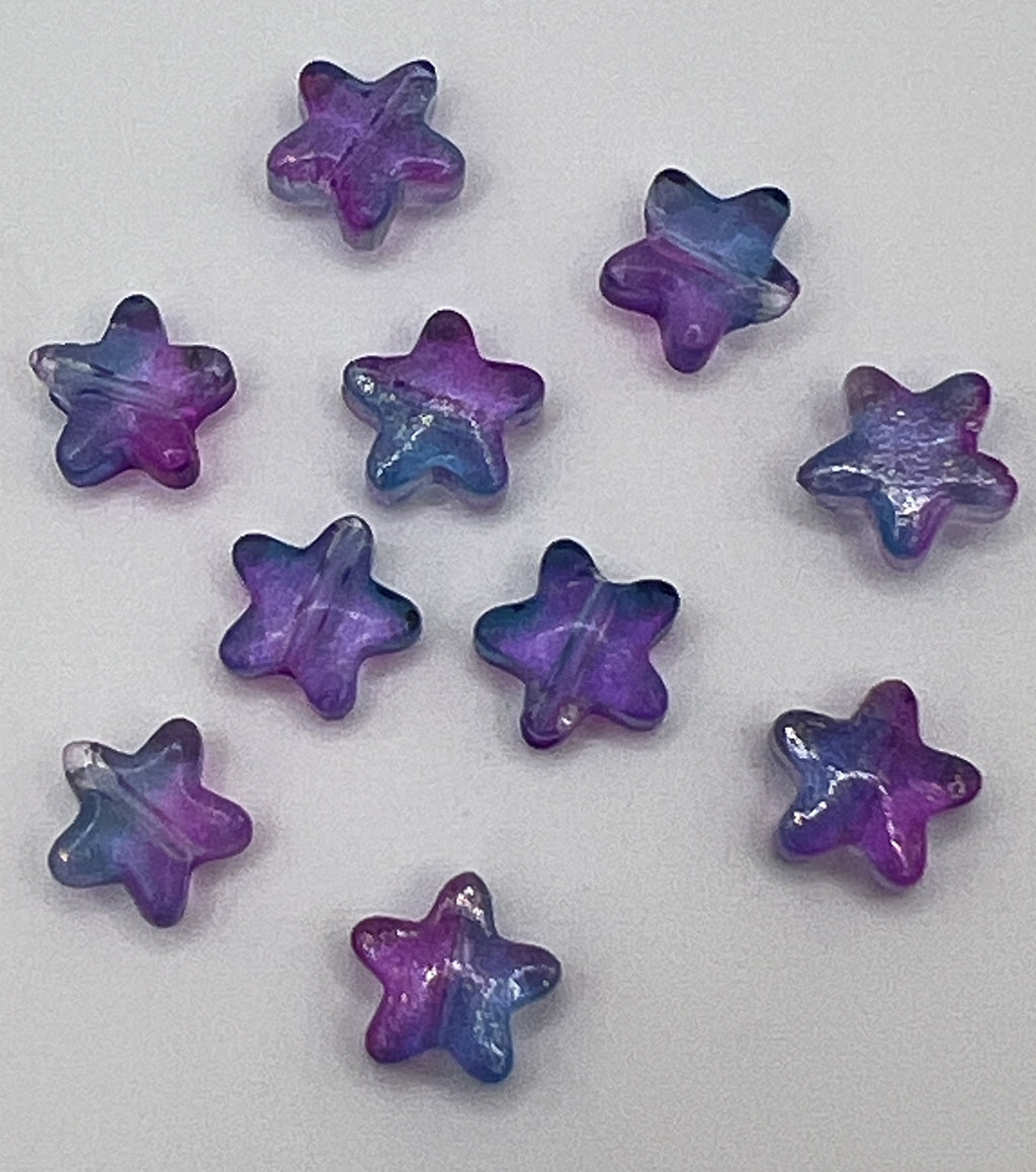 10 8mm Painted Glass Star Beads-Night Sky
