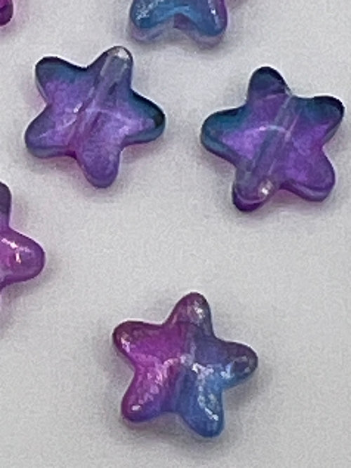 10 8mm Painted Glass Star Beads-Night Sky