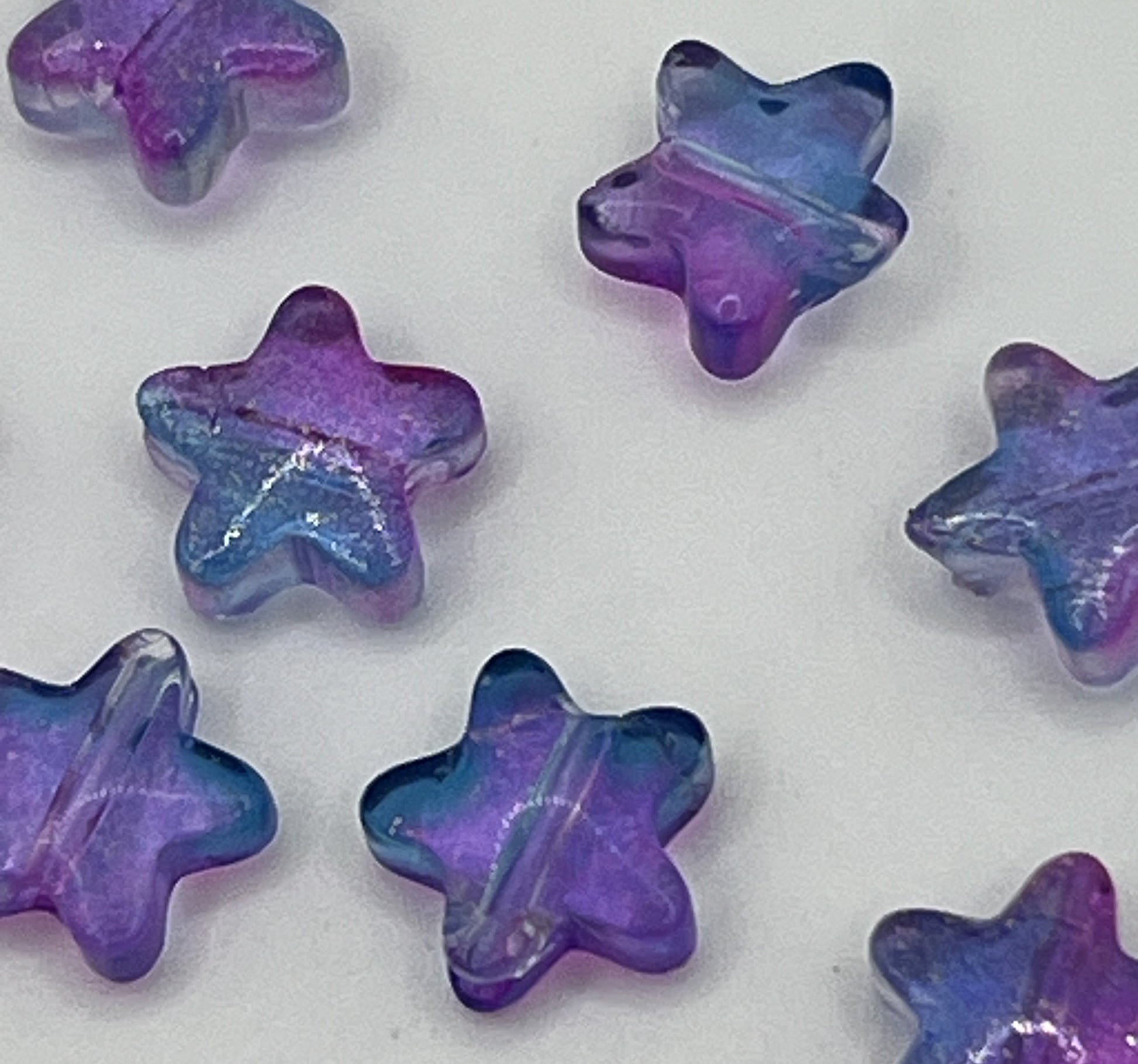 10 8mm Painted Glass Star Beads-Night Sky