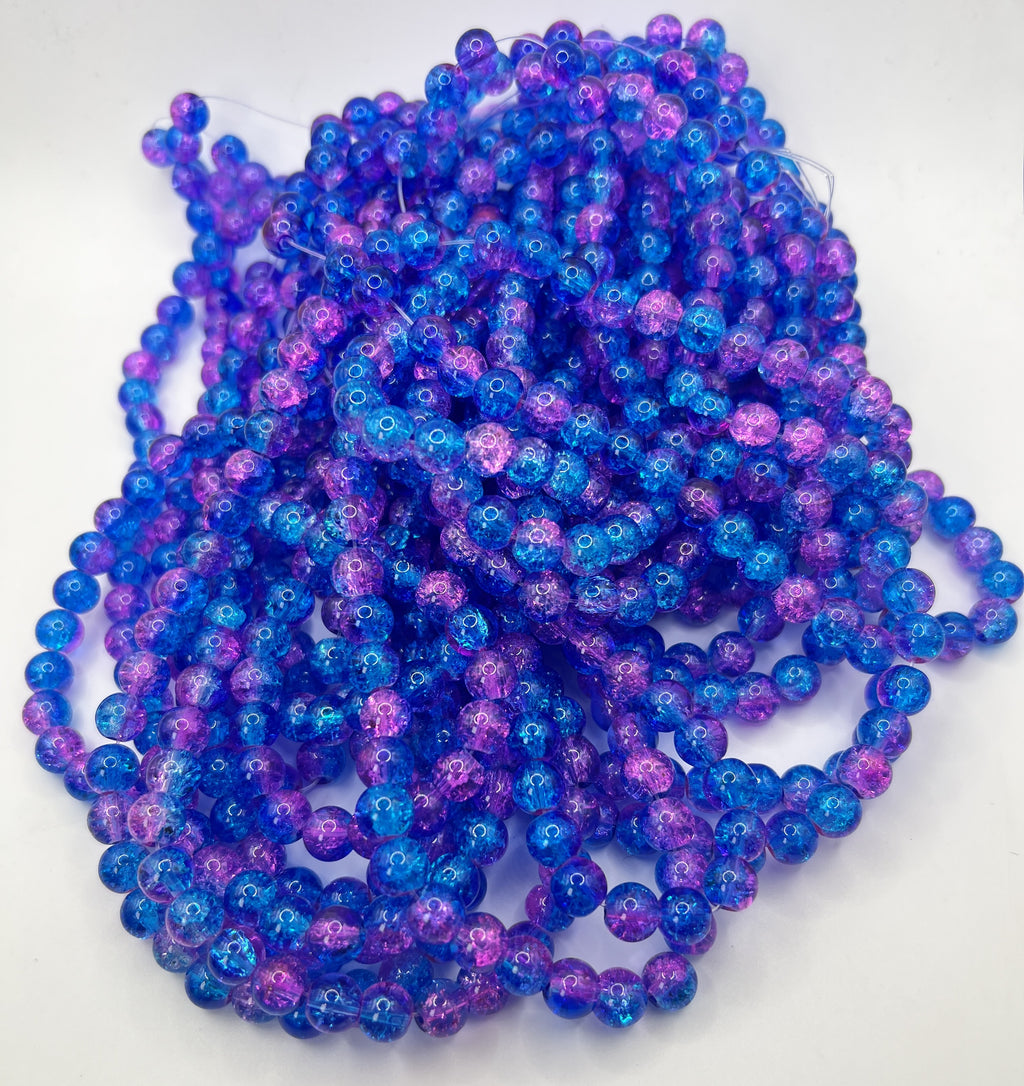 50 8mm Two-Tone Crackle Glass Beads Cotton Candy