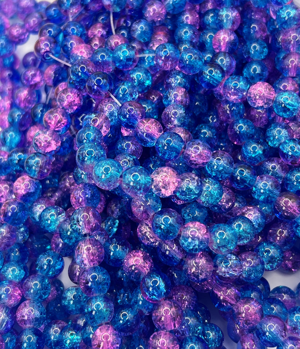 50 8mm Two-Tone Crackle Glass Beads Cotton Candy