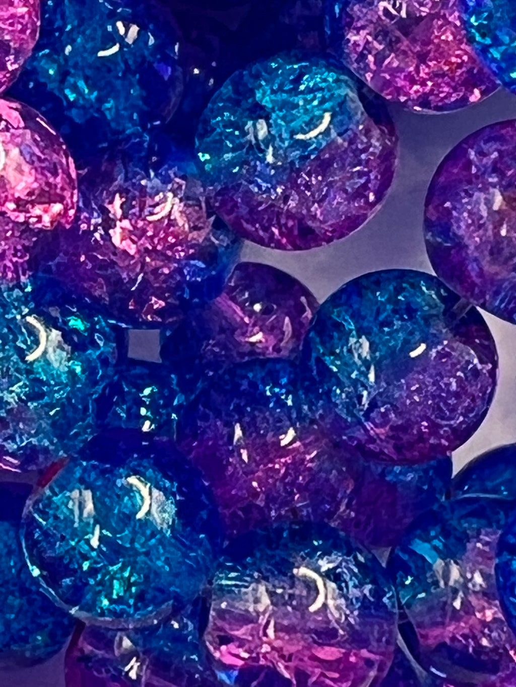 50 8mm Two-Tone Crackle Glass Beads Cotton Candy