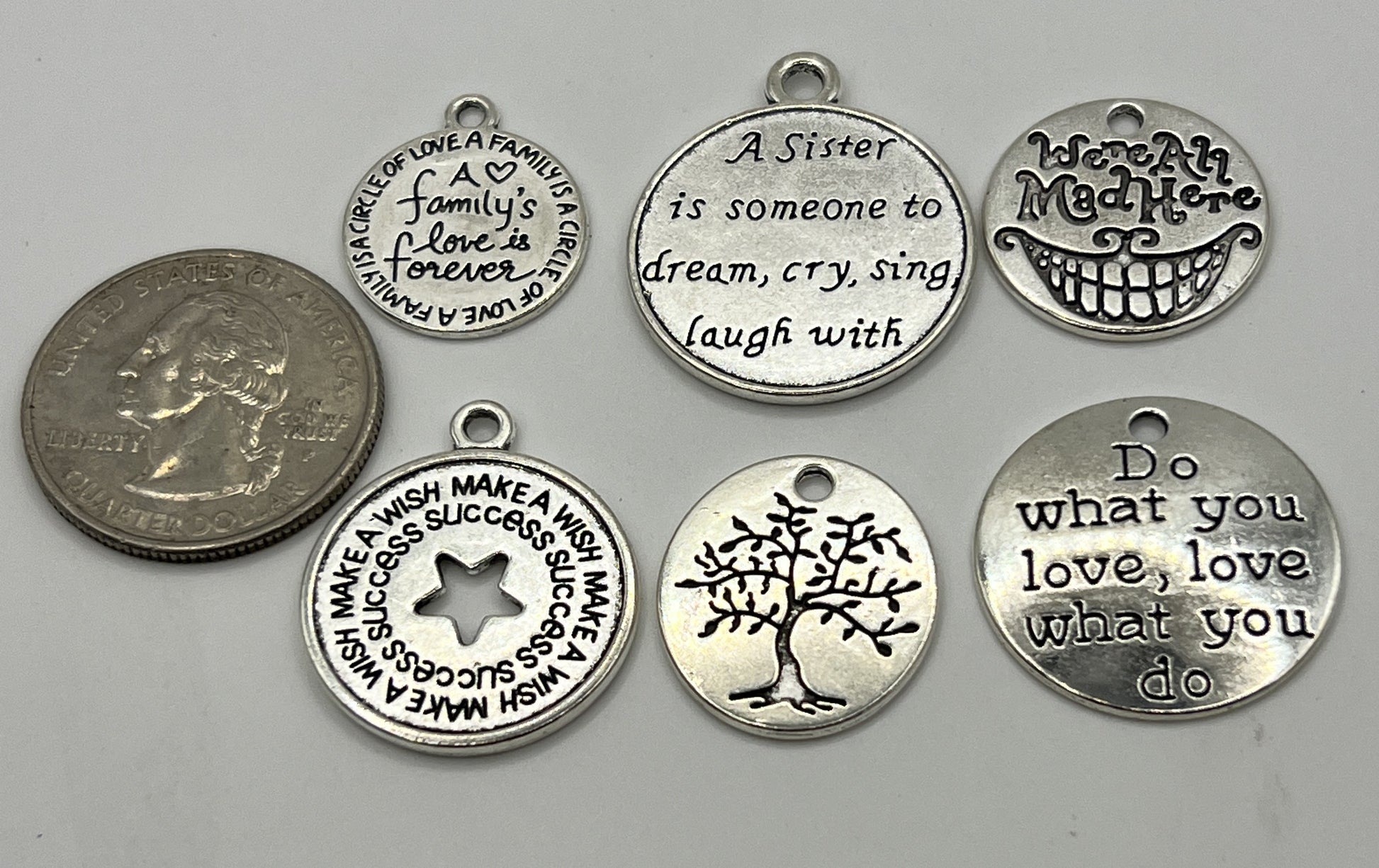 25 Tibetan Style Pendants-Inspirational Quotes Mixed