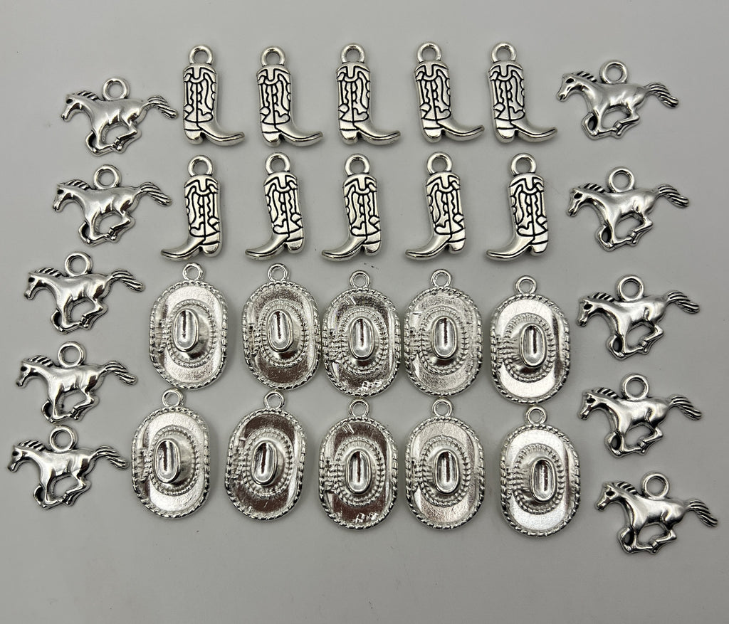 30 pc. Tibetan Style Antique Silver Western Style Pendants - Boots, Hats & Horses