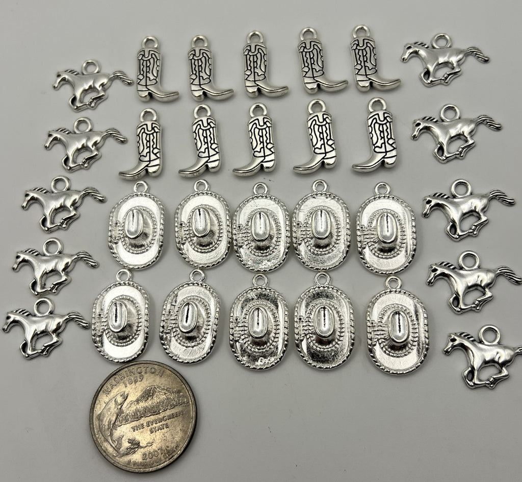 30 pc. Tibetan Style Antique Silver Western Style Pendants - Boots, Hats & Horses