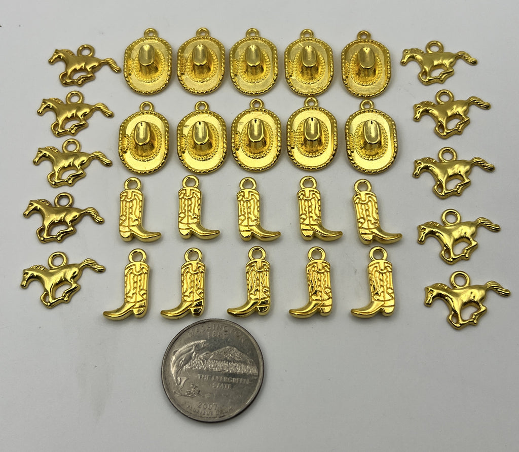 30 pc. Tibetan Style Golden Western Pendants - Hats, Boots & Horses