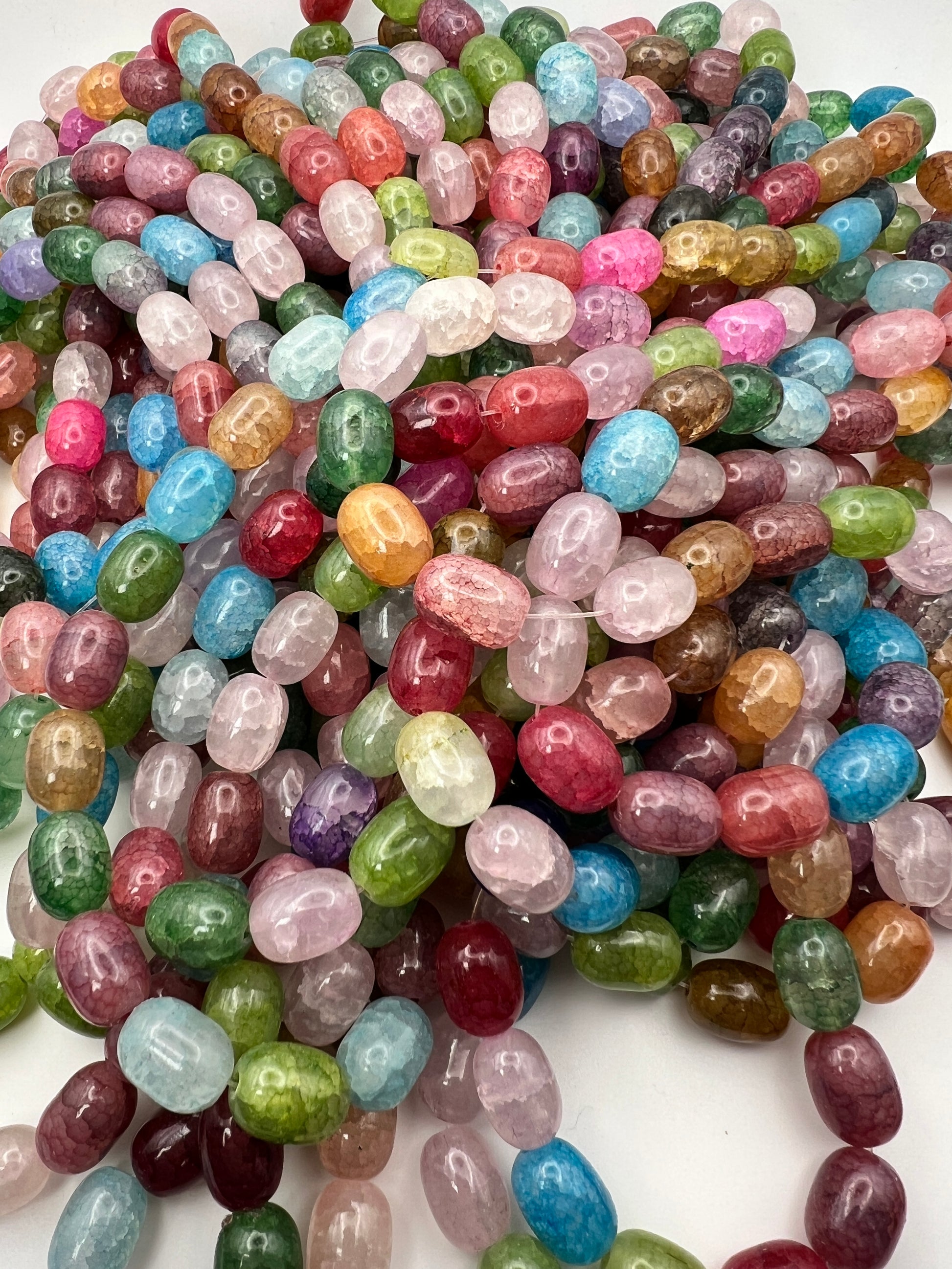 25 13X10mm Crackle Glass Barrel Beads Mixed Colors