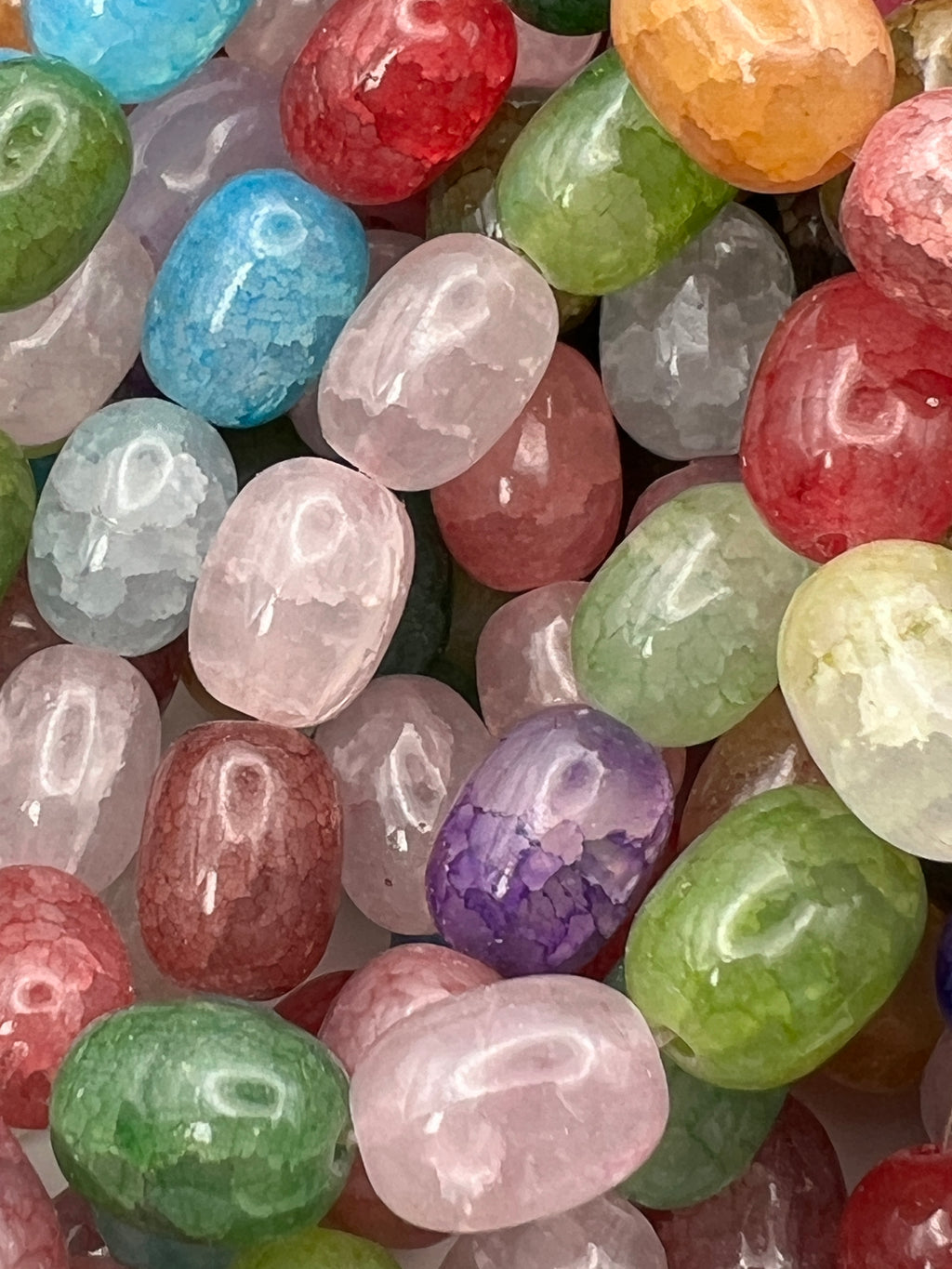 25 13X10mm Crackle Glass Barrel Beads Mixed Colors