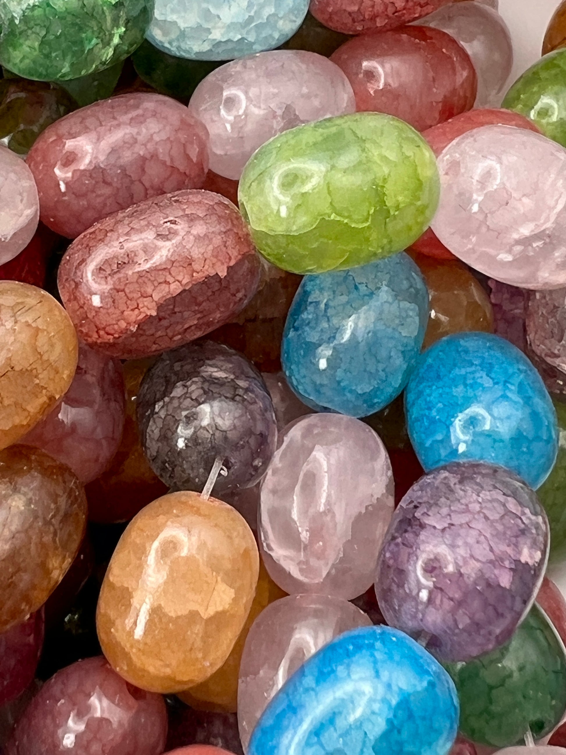 25 13X10mm Crackle Glass Barrel Beads Mixed Colors