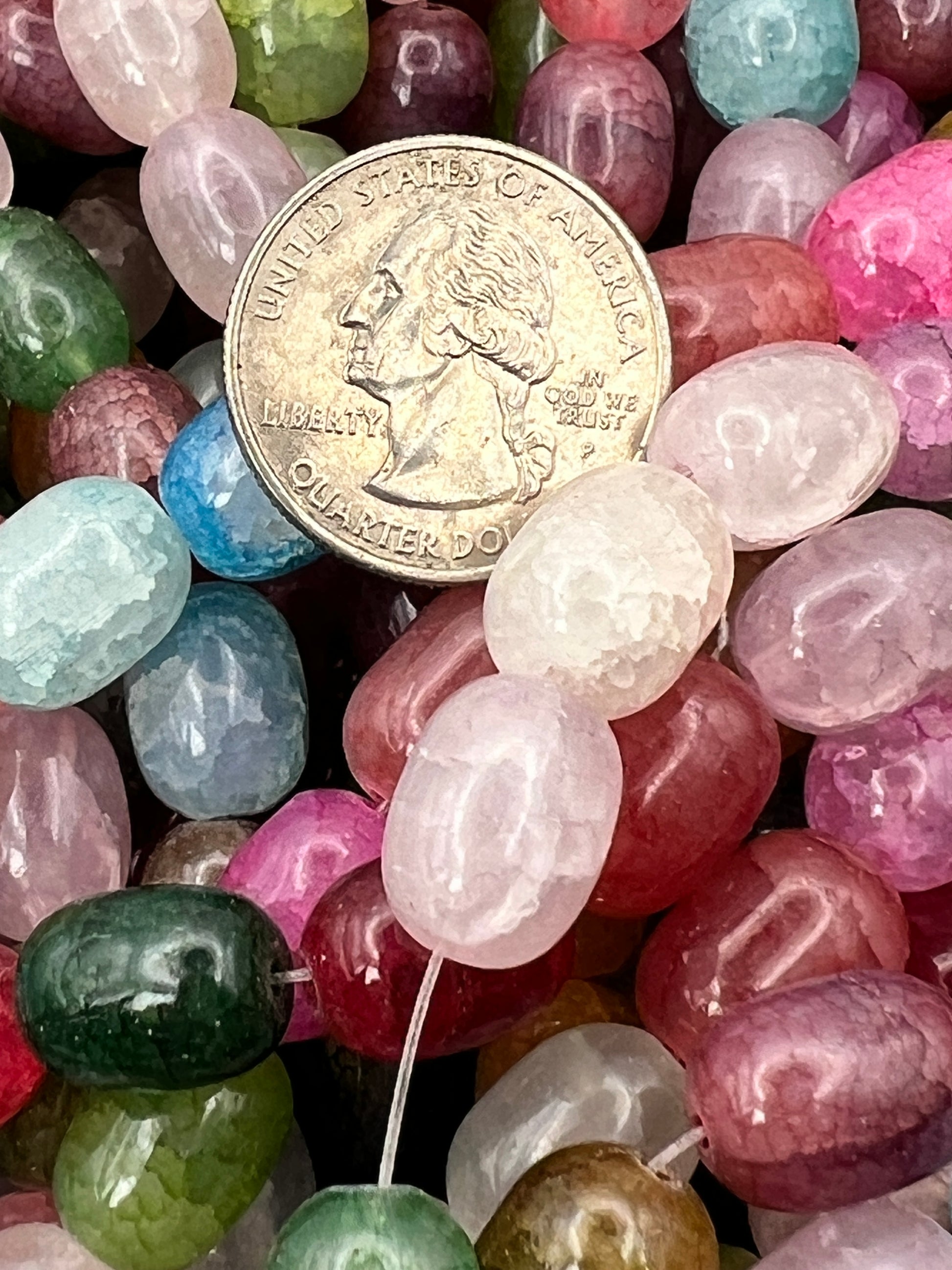25 13X10mm Crackle Glass Barrel Beads Mixed Colors