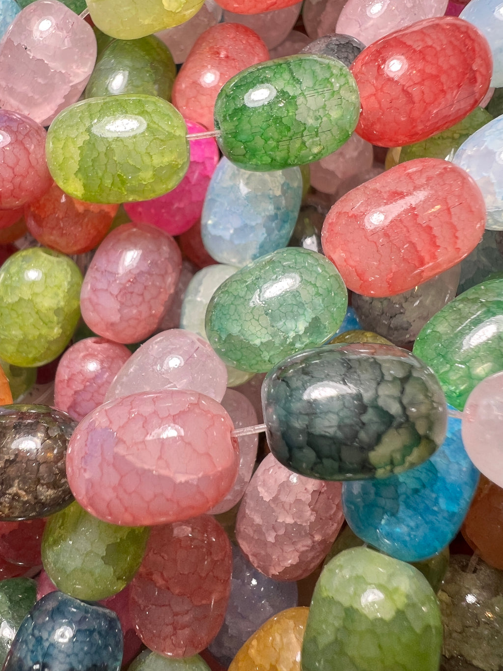 25 13X10mm Crackle Glass Barrel Beads Mixed Colors